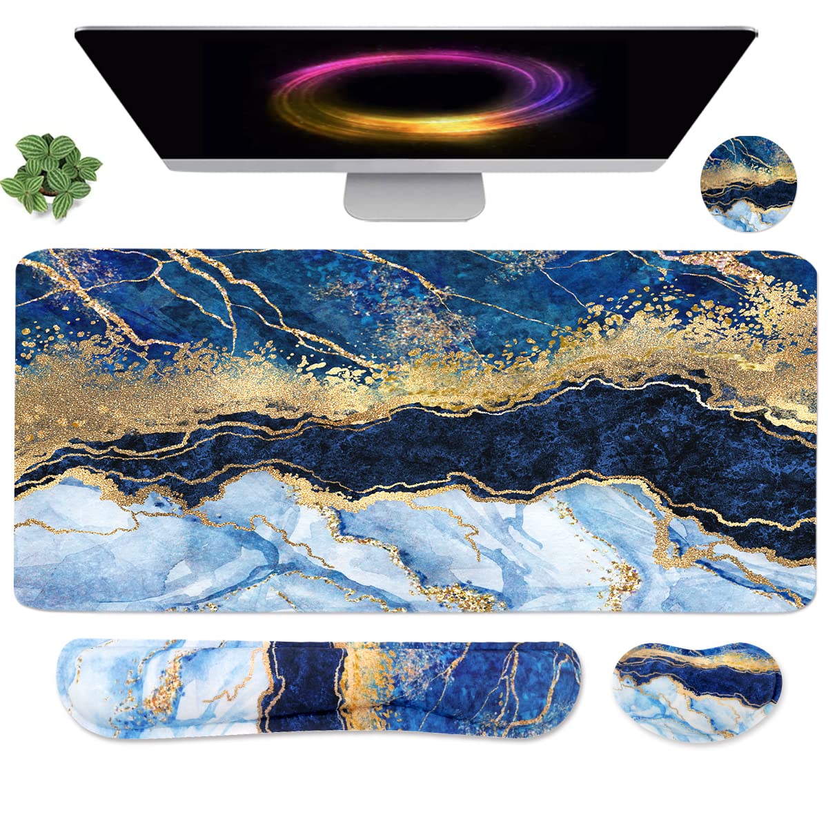 4-in-1 Large Gaming Mouse Pad, Keyboard Wrist Rest Pad & Wrist Support Mousepad Set, Extended Desk