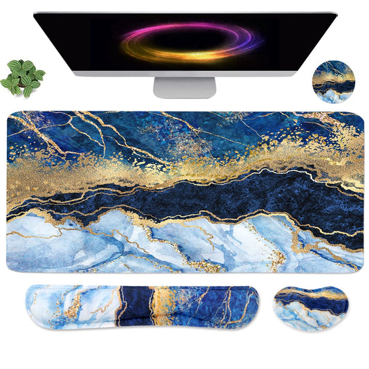 4-in-1 Large Gaming Mouse Pad, Keyboard Wrist Rest Pad & Wrist Support Mousepad Set, Extended Desk