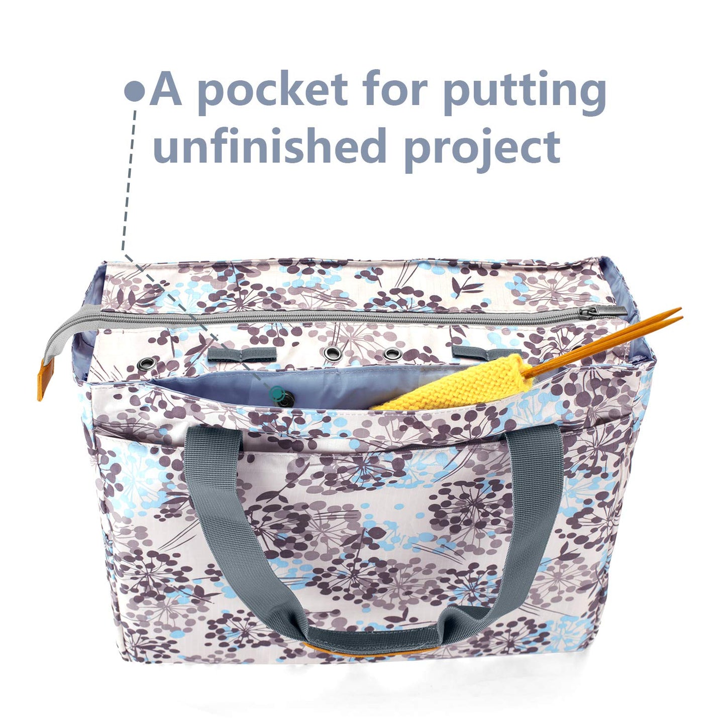 Teamoy Knitting Bag Tote, Yarn Storage Bag Crochet Organizer, Dandelion