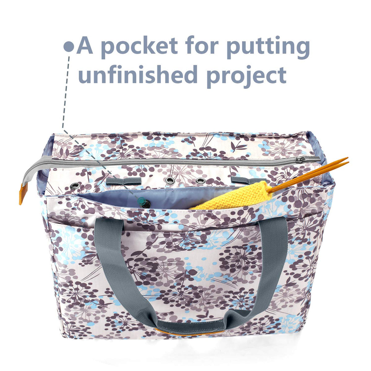 Teamoy Knitting Bag Tote, Yarn Storage Bag Crochet Organizer, Dandelion