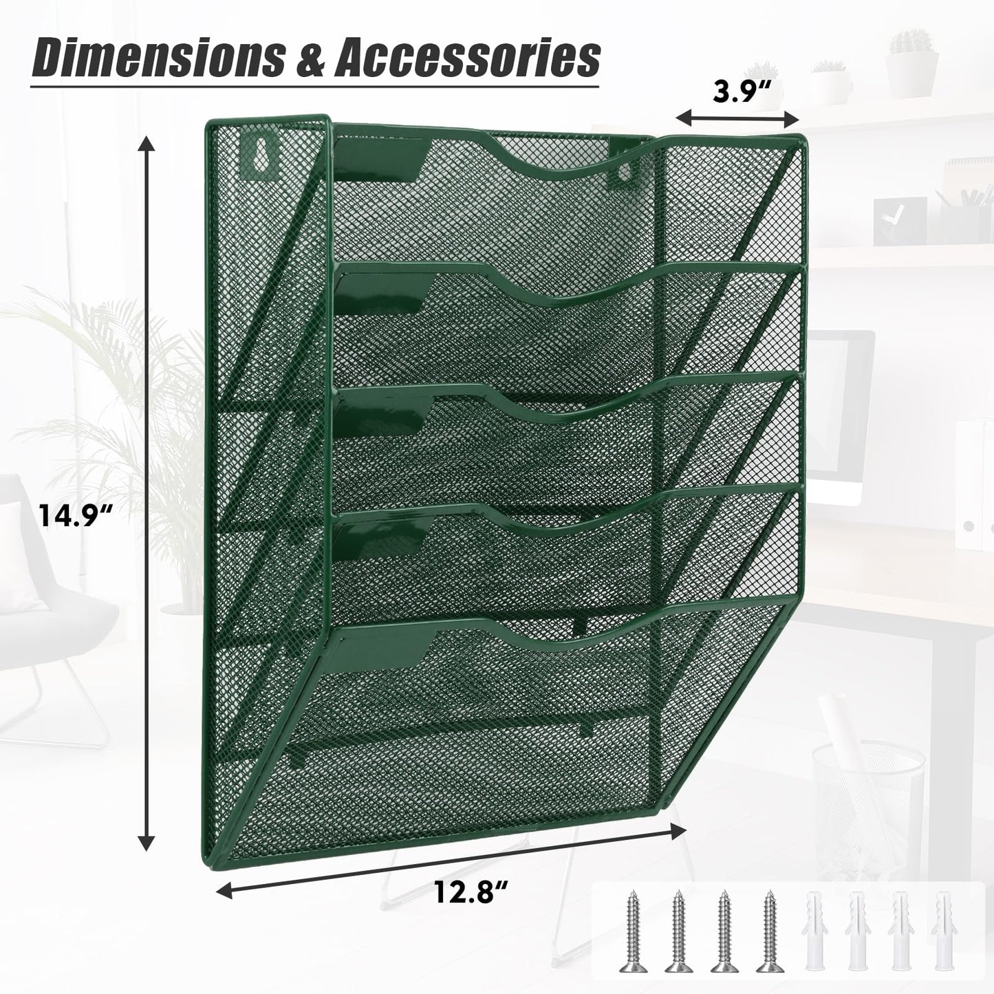 EASEPRES 5 Pocket Mesh Hanging File Organizer, Wall Mounted Mail Paper Document Folder Holder