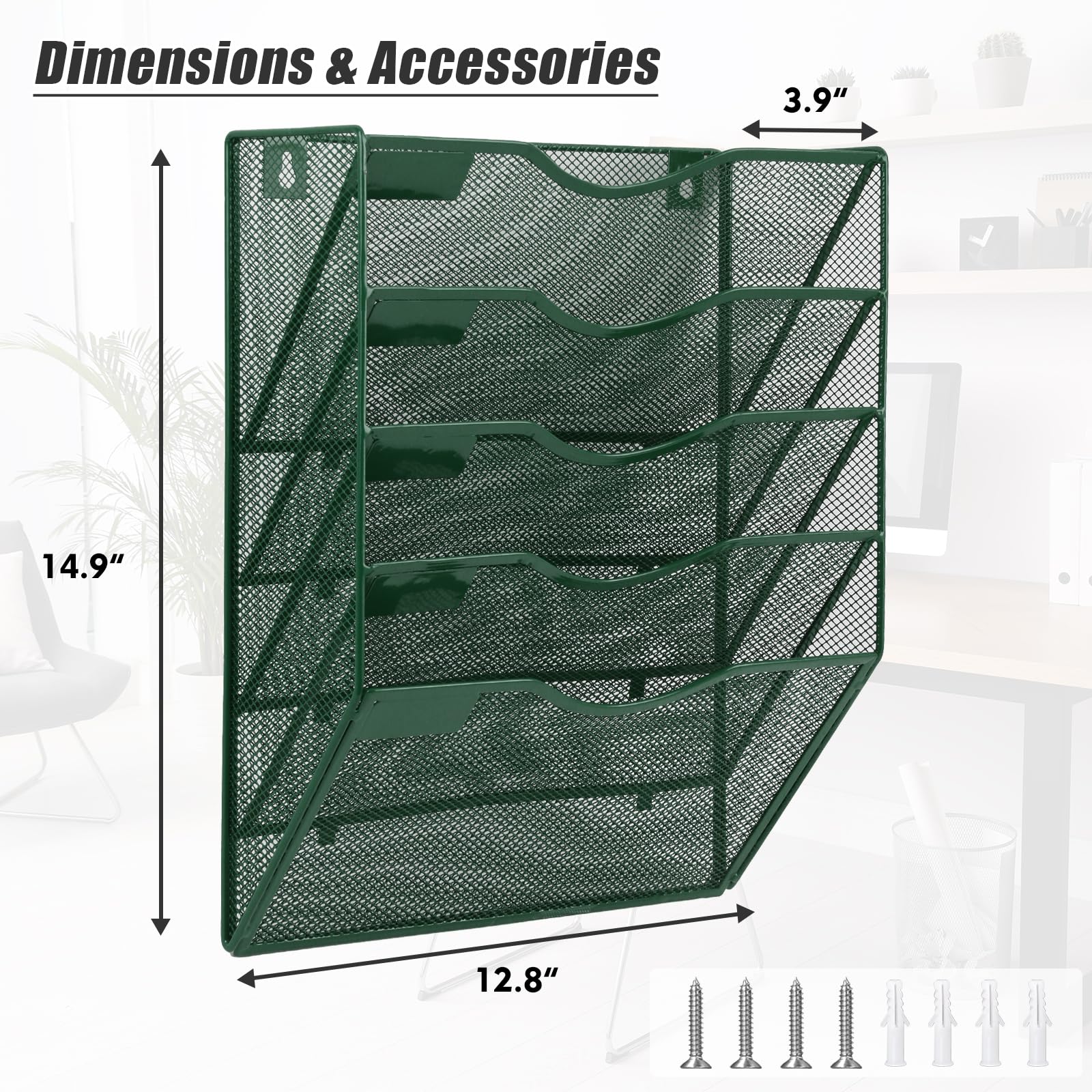 EASEPRES 5 Pocket Mesh Hanging File Organizer, Wall Mounted Mail Paper Document Folder Holder