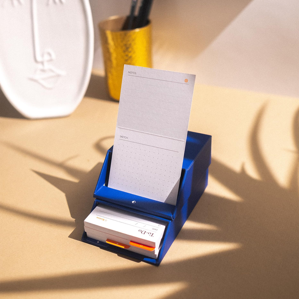 Notsu Centre Rise 3x5 Index Card Holder with 50 To Do List Cards (Blue)