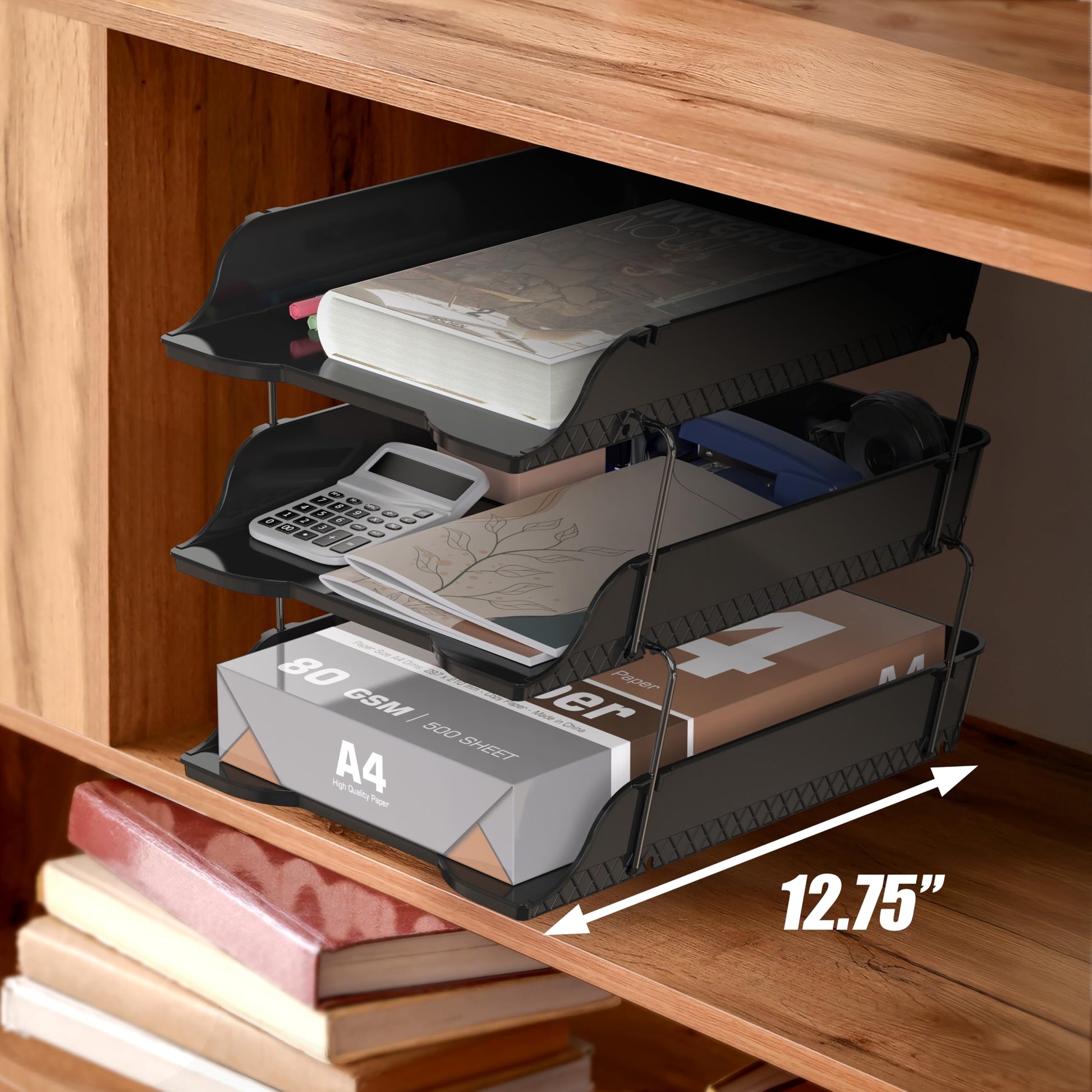 Simple Houseware 3-Tier Stackable Paper Tray for Desk Organizer, Black