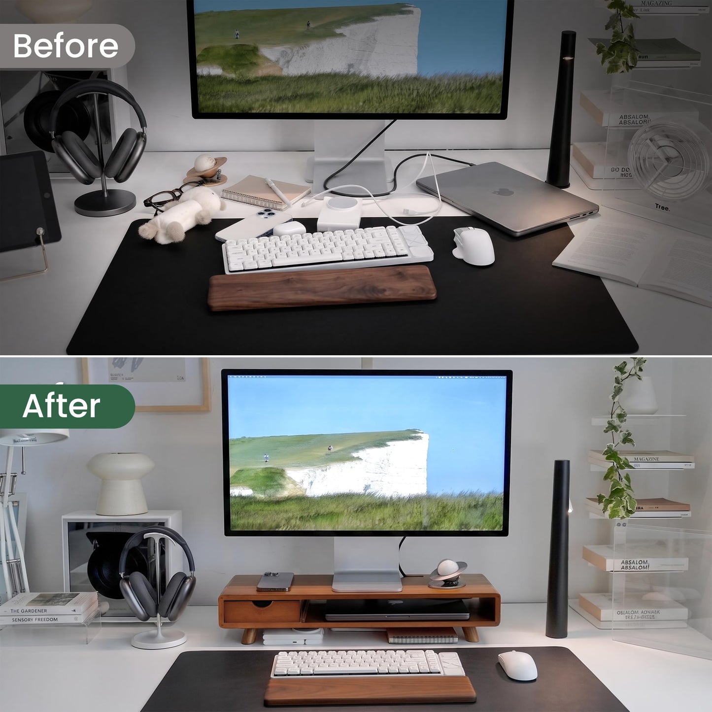 ROCDEER Bamboo Monitor Stand Riser with Drawer