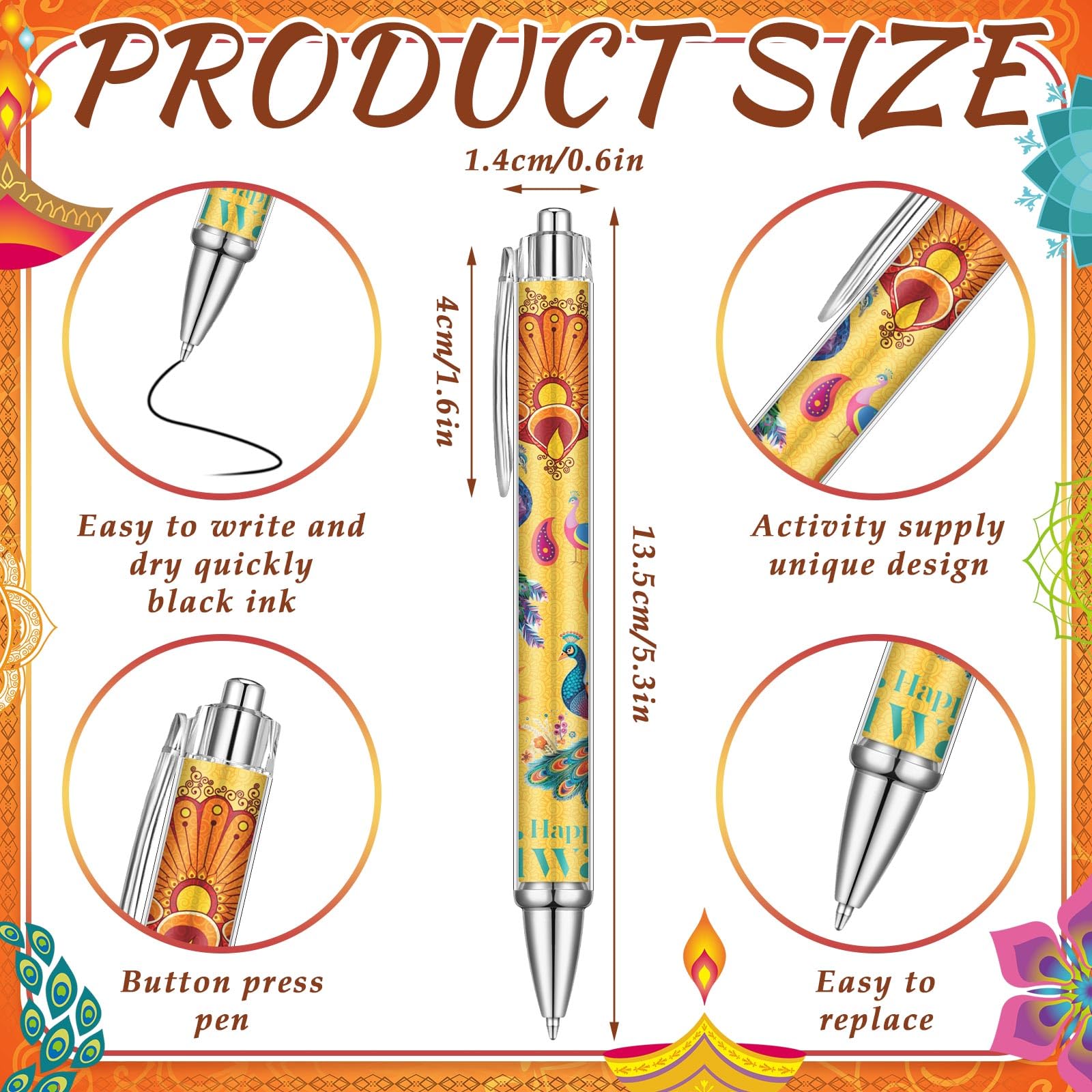Humyoun 24 Pcs Diwali Ballpoint Pens Bulk Indian Deepavali Party Favors