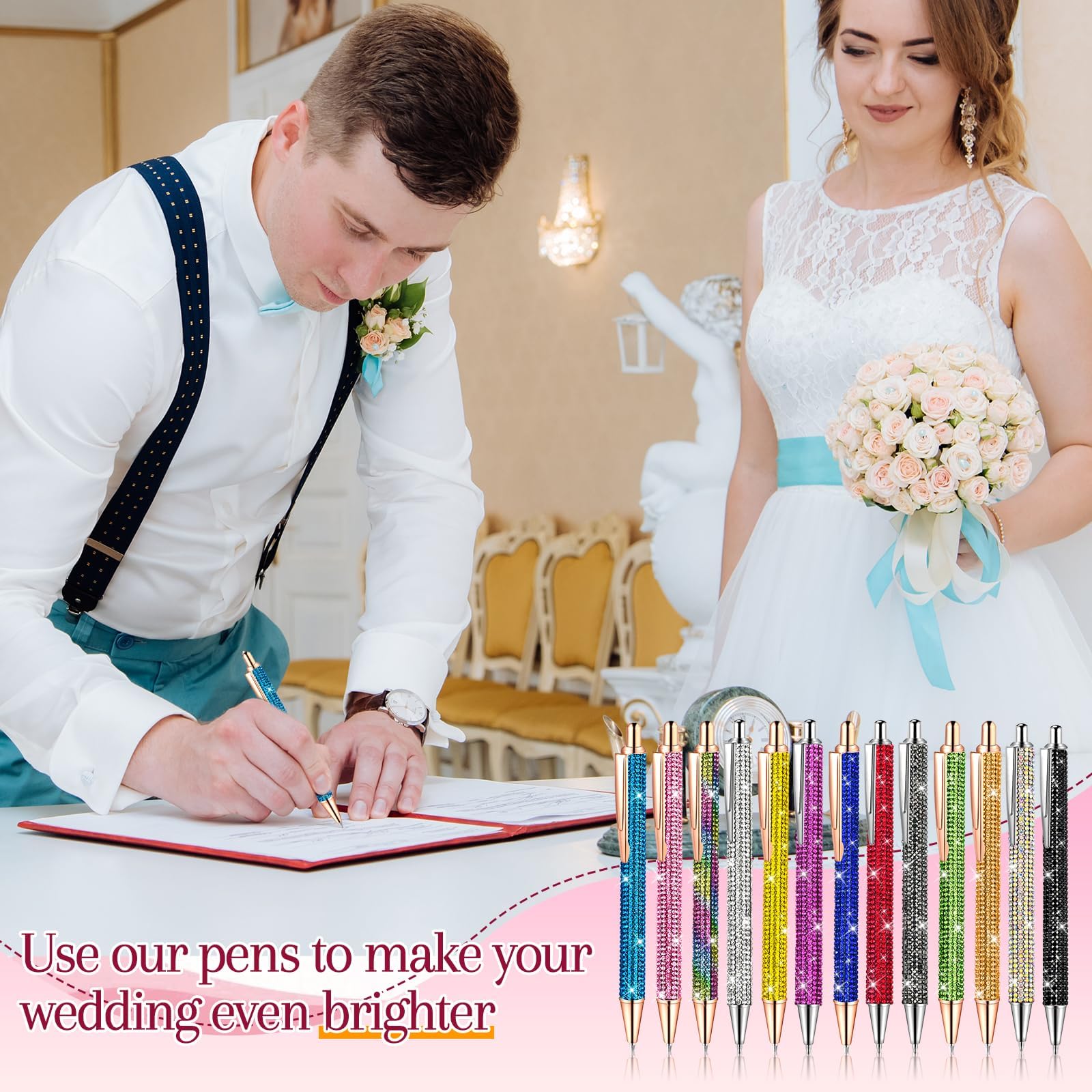 ZSMKJIAYE 20Pcs Rhinestone Pens Bling Metal Ballpoint Diamond Pens Bulk Fancy Sparkly Crystal Press