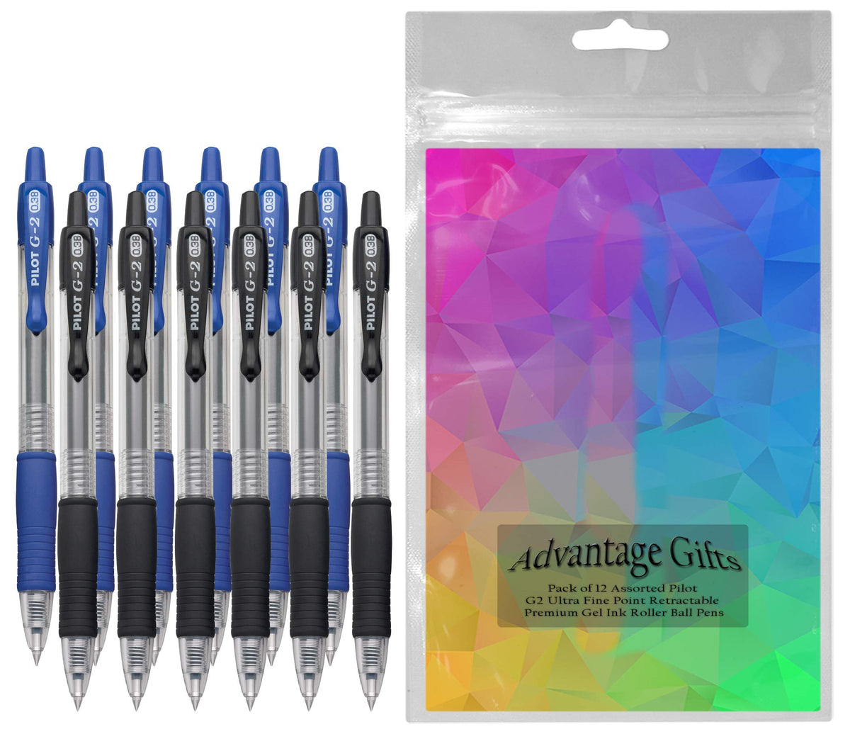Advantage Gifts G2 Retractable Premium Gel Ink Roller Ball Pens Ultra Fine Point (.38mm) Black/Blue