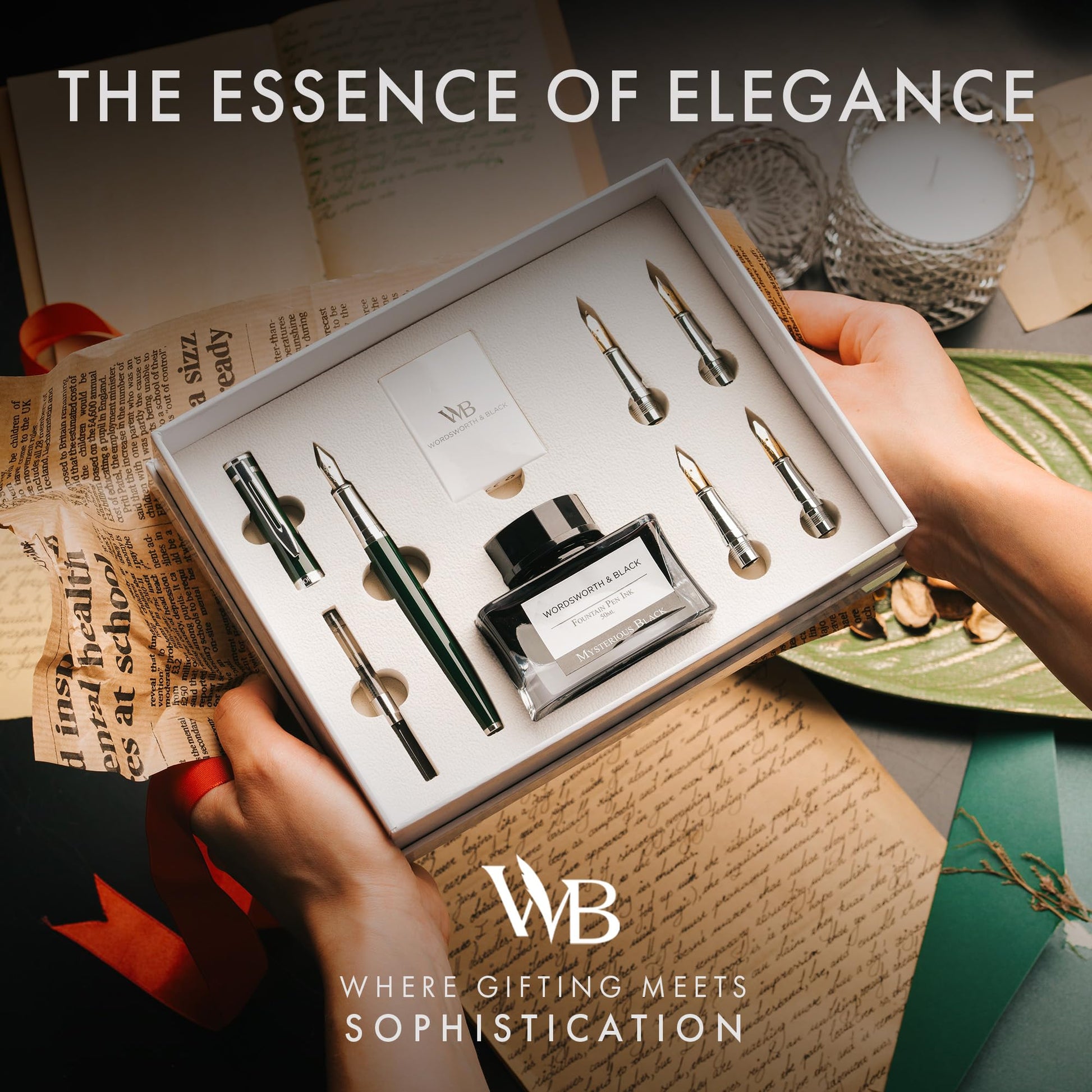 Wordsworth & Black Luxury Fountain Pen Set for Writing, 6 Nibs, Green