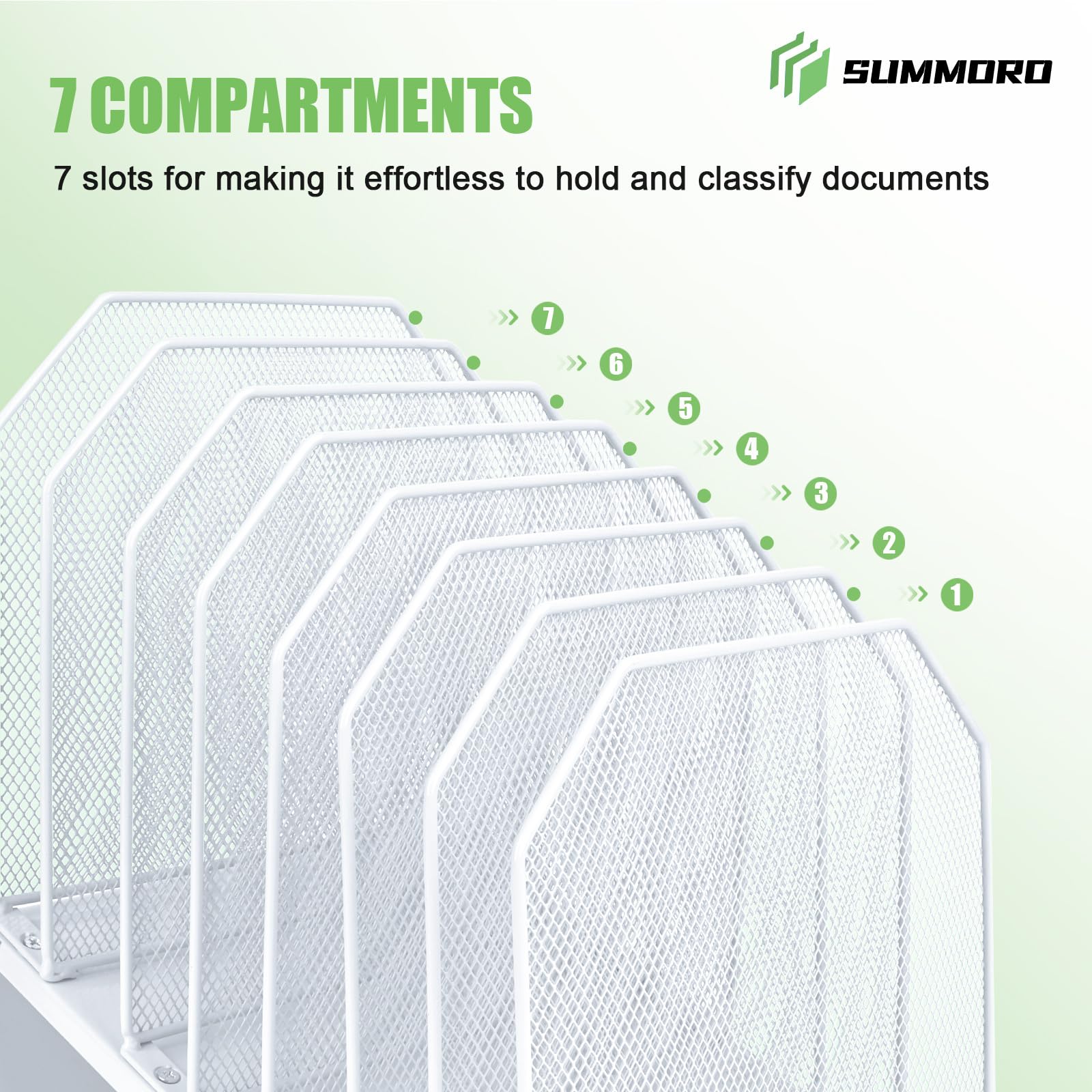 SUMMORO Inclined File Organizer for Desk, 7-Section Vertical File Holder
