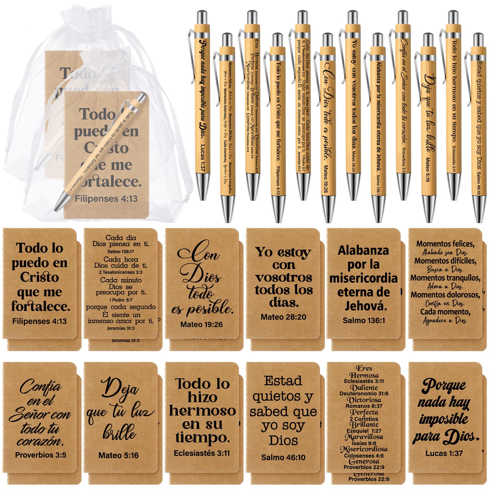 Fuyoooo 72 Pcs Spanish Christian Gift Notebook Set Regalos Cristianos En Español Para Women Men