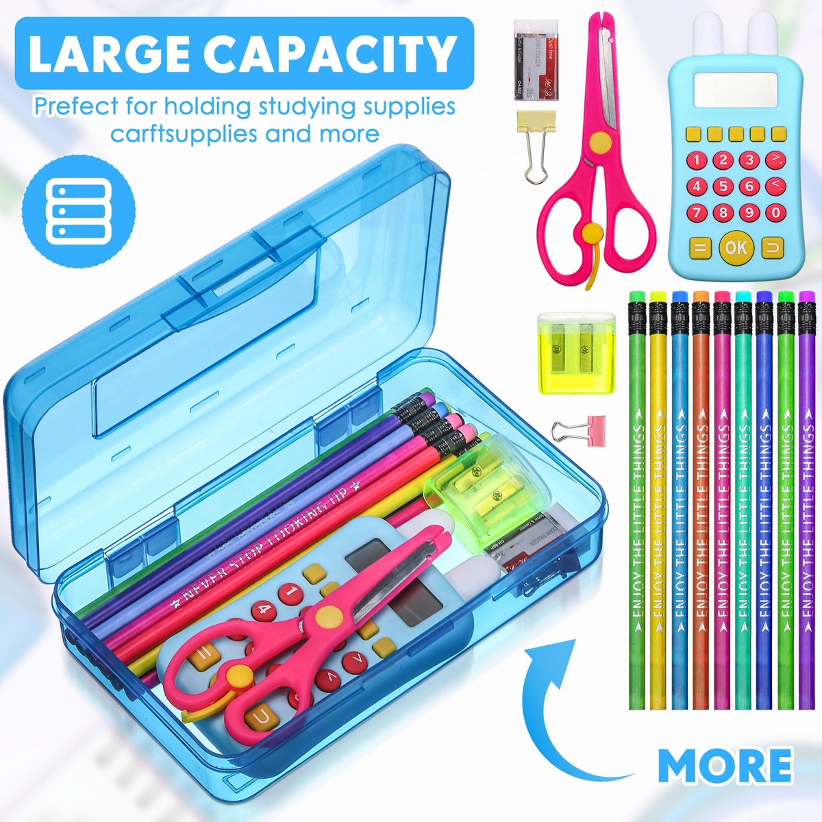 Leelosp 12 Pack Pencil Boxes Bulk, Large Plastic Case,Blue