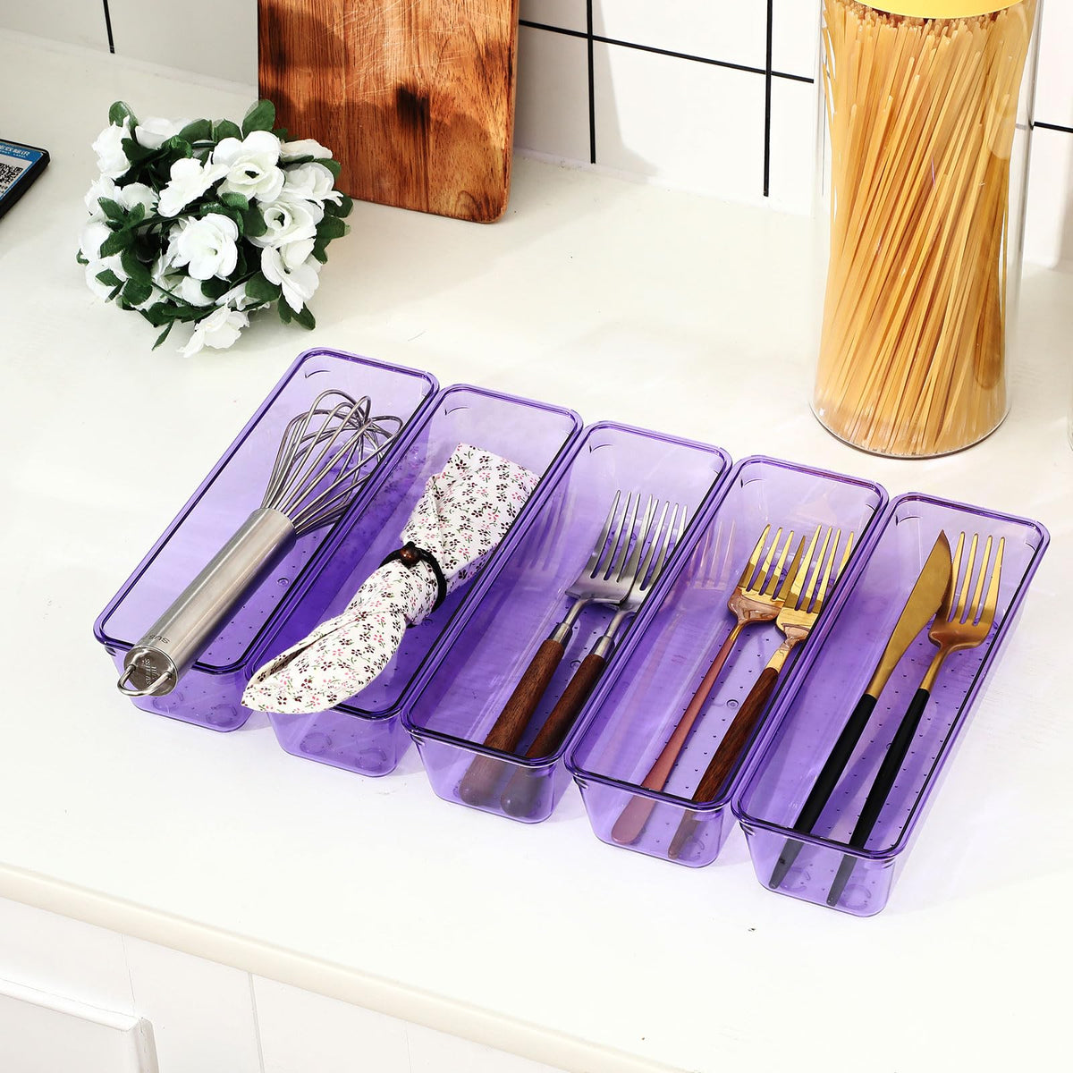 Maitys 12 Pcs Clear Drawer Organizer 9 x 3 x 2 Inches Plastic Rectangle Trays Makeup Vanity Storage