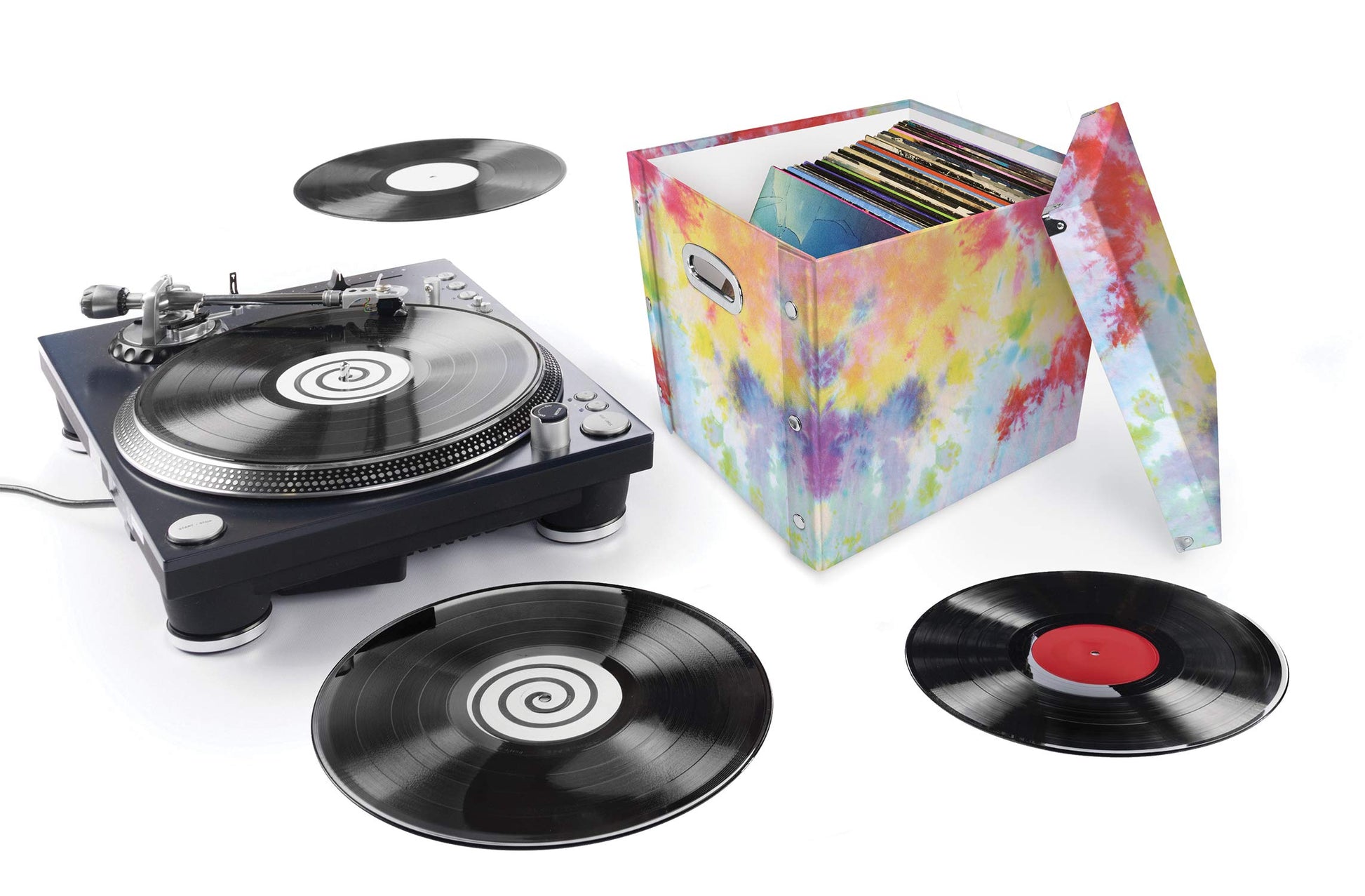 Snap-N-Store 12 In Vinyl Record Box, LP Holder with Lid, Tie Dye