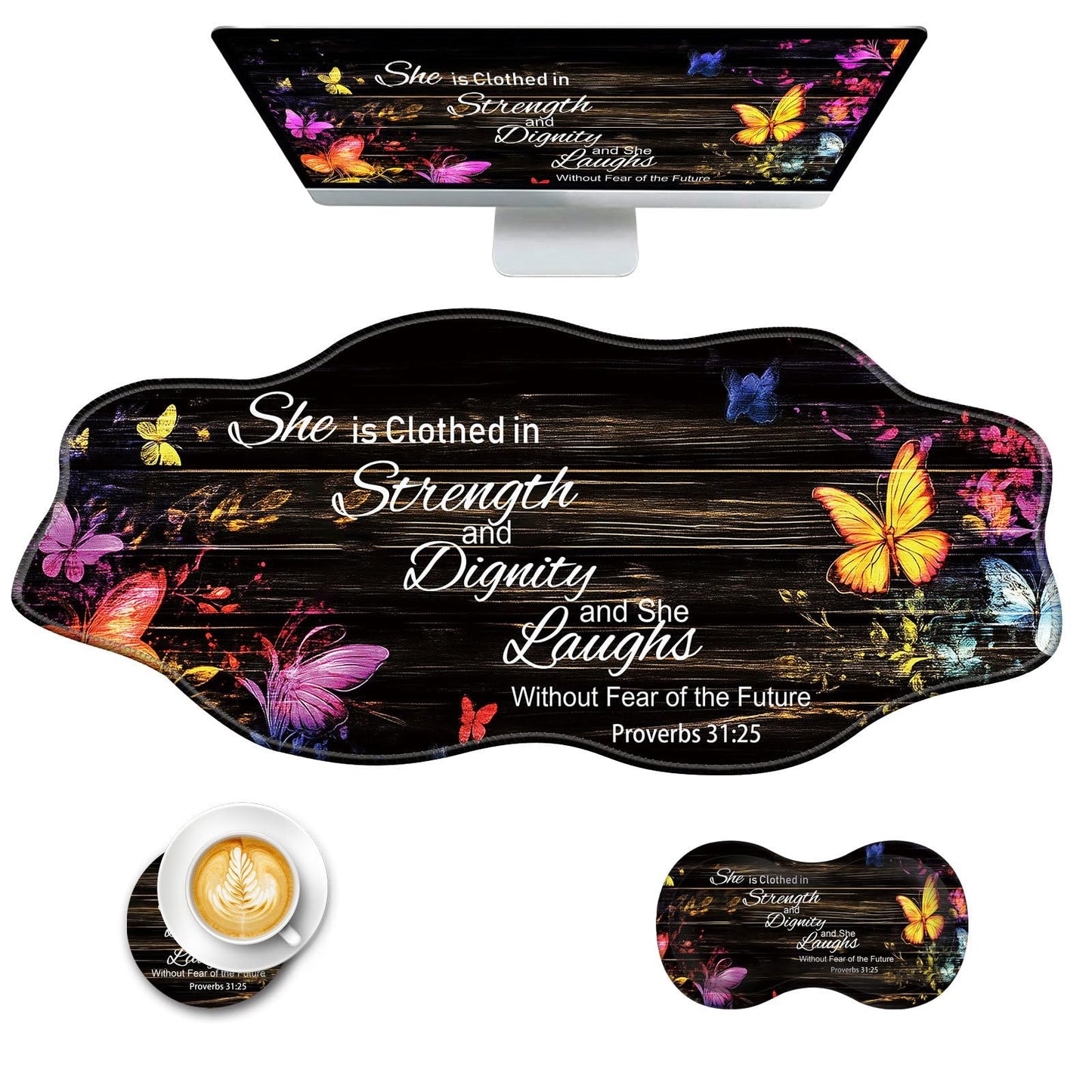 CICPLKSE Mouse Pad with Wrist Support + Desk Mat + Coaster 3 in 1 Set, XXL Large Gaming Mousepad