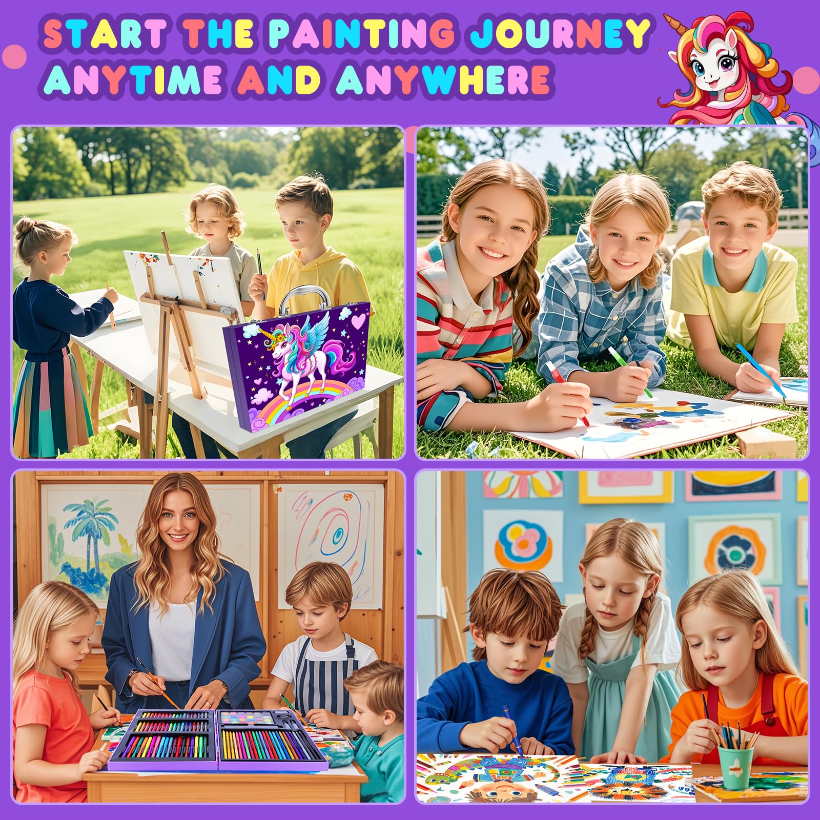 homicozy Art Supplies Kit for Kids Ages 4-12,Unicorn Art Case Coloring Set,Drawing Kits with
