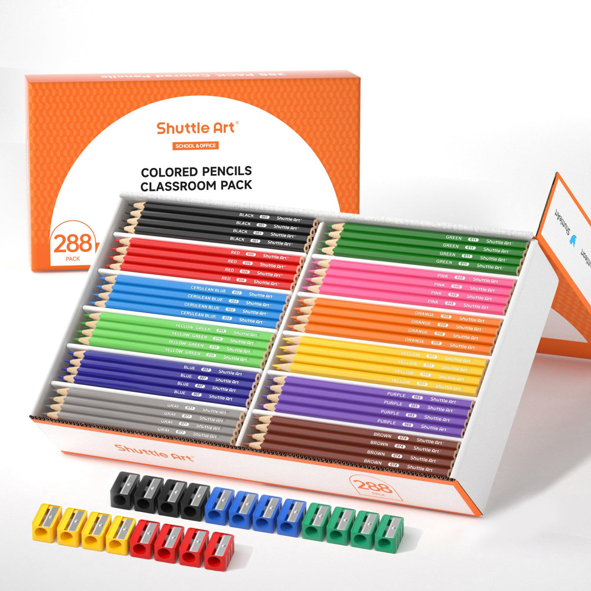 Shuttle Art 288 PCS Colored Pencils Bulk, 12 Assorted Colors, Pre-sharpened Colored Pencils for
