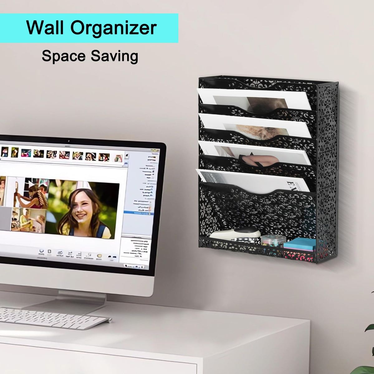 EasyPAG Desk File Organizer Heavy Duty Metal Wall Mount File Holder 5 Tier Mail Paper Folder Holder