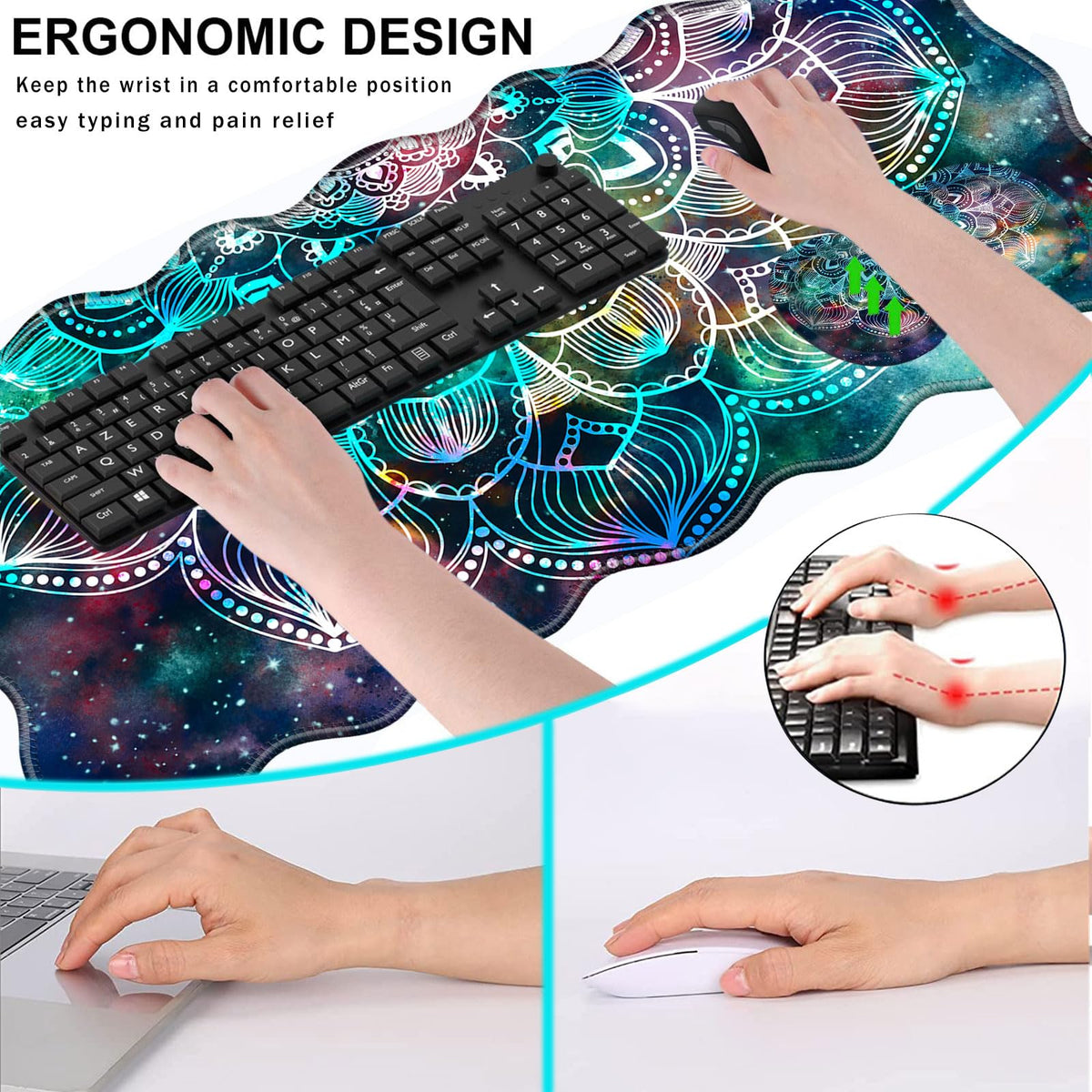 CICPLKSE Mouse Pad with Wrist Support + Desk Mat + Coaster 3 in 1 Set, XL Large Gaming Mousepad