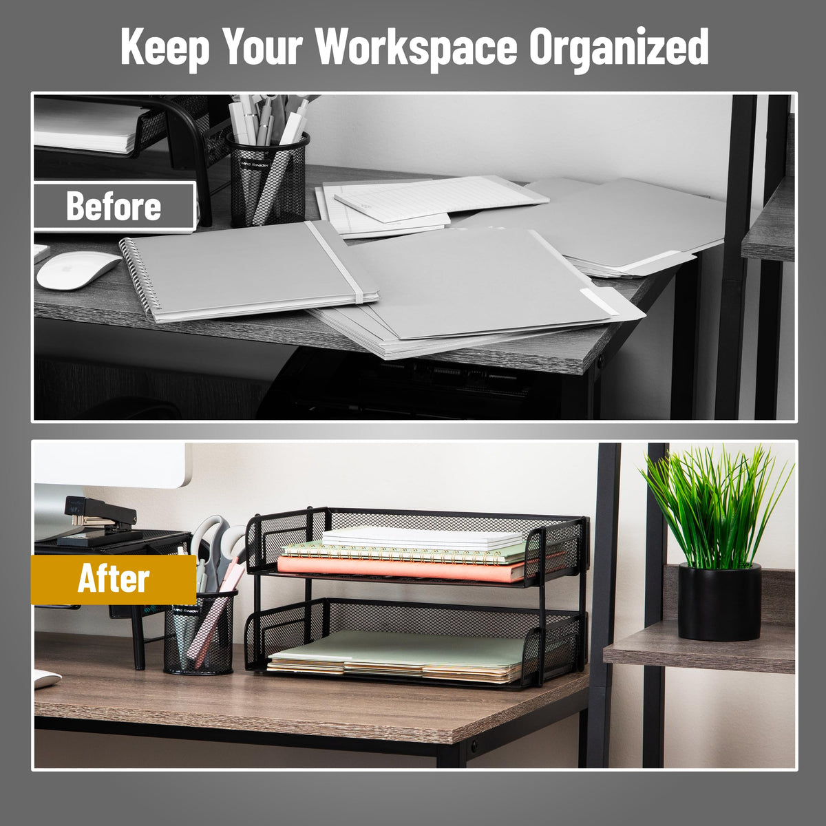 Mind Reader 2-Tier Stackable Paper Tray, Desktop Organizer for Letter-Size Documents, Office File