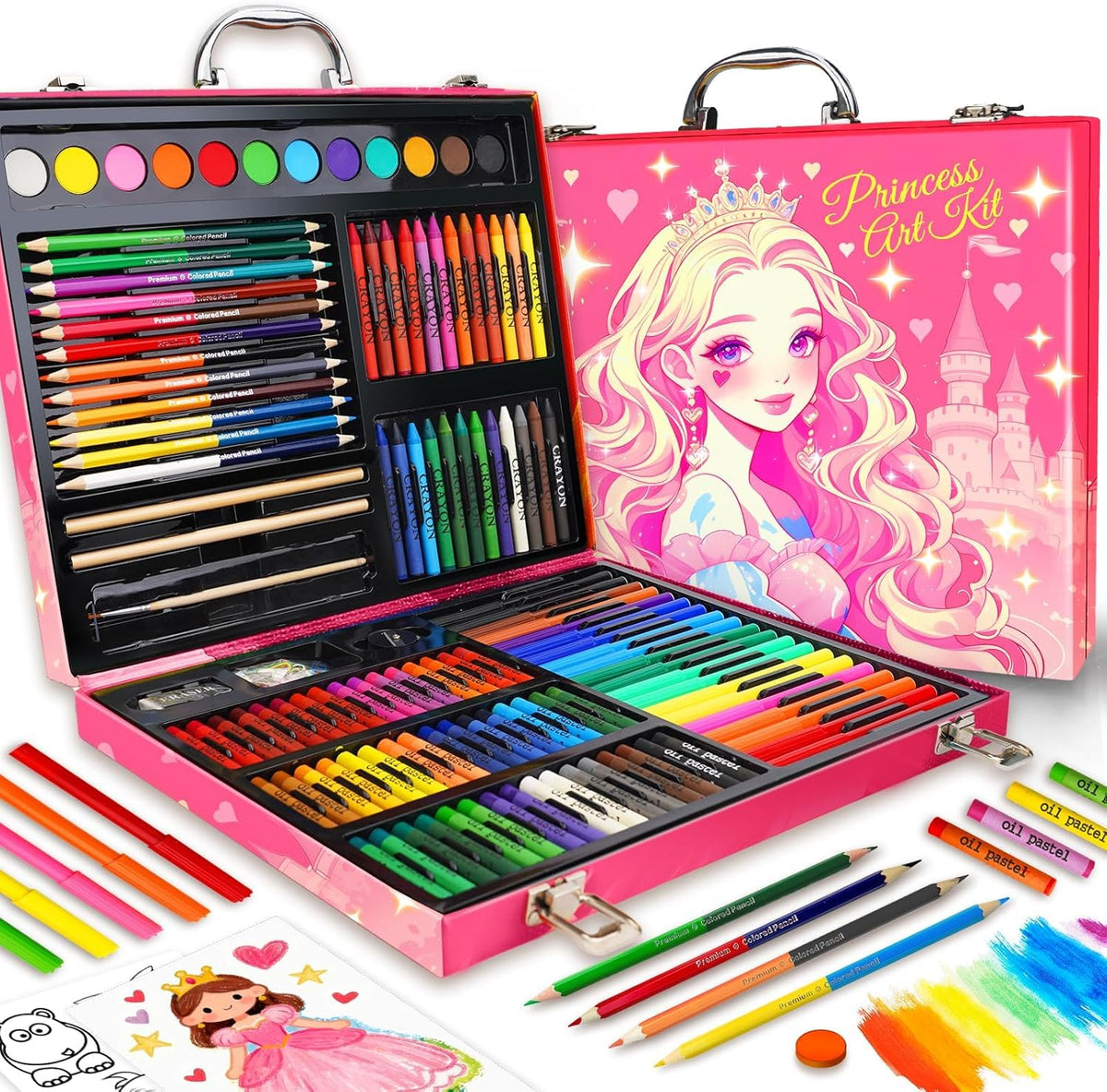 Okiki 184Pcs Princess Art Set for Girls, Drawing Coloring Kit Ages 5-12