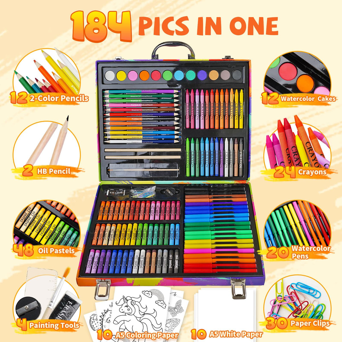 Cokiki Art Kits for Kids 6-12, 184 Piece Art Supplies Drawing Set