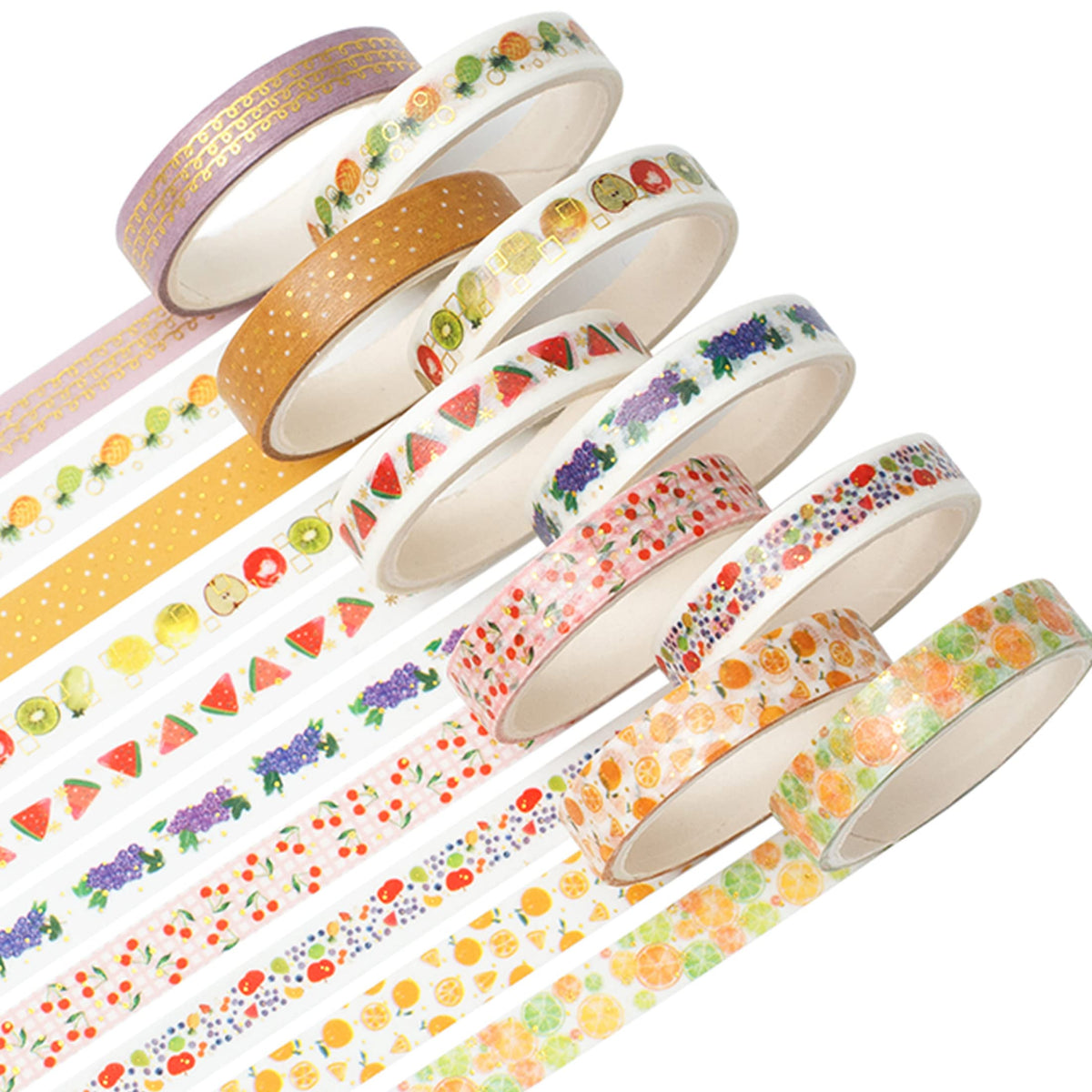 YUBBAEX 10 Rolls Sparkling Washi Tape Set 8mm Skinny Gold Foil Decorative Masking Washi Tapes for