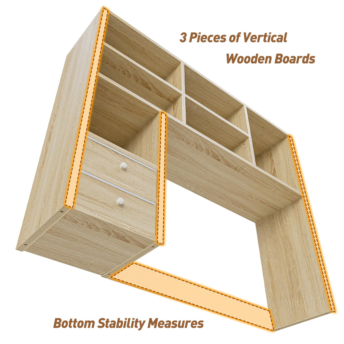 REIBII Desktop Bookshelf, 8 Shelves Desk Hutch for Dorm Room, Natural