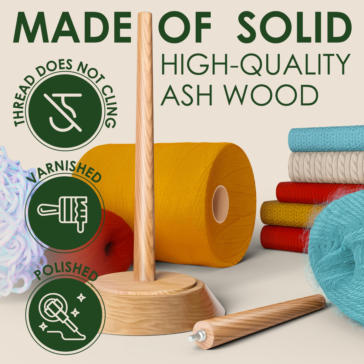 BARVA Yarn Holder Set 22 Lb Capacity for Chunky Yarn w/Extra Spindle | Smooth Bearing Spinner & Big