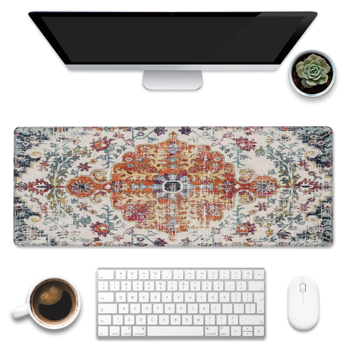 Large Gaming Mouse Pad for Desk,Boho Carpet Style Desk Mat for Desktop,Boho Rug Desk Pad, Extended