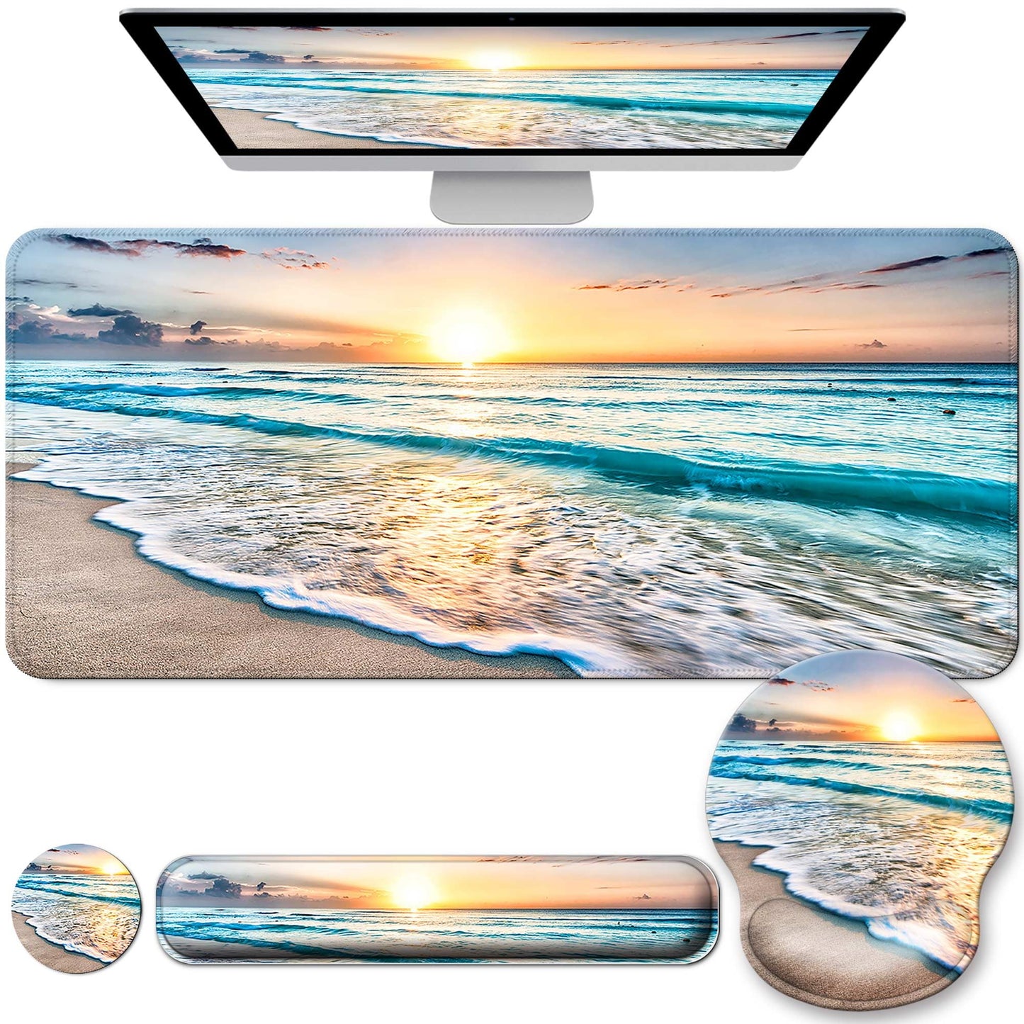 VINEBURY Desk Mat Set Keyboard and Mouse Pad with Wrist Rest Support