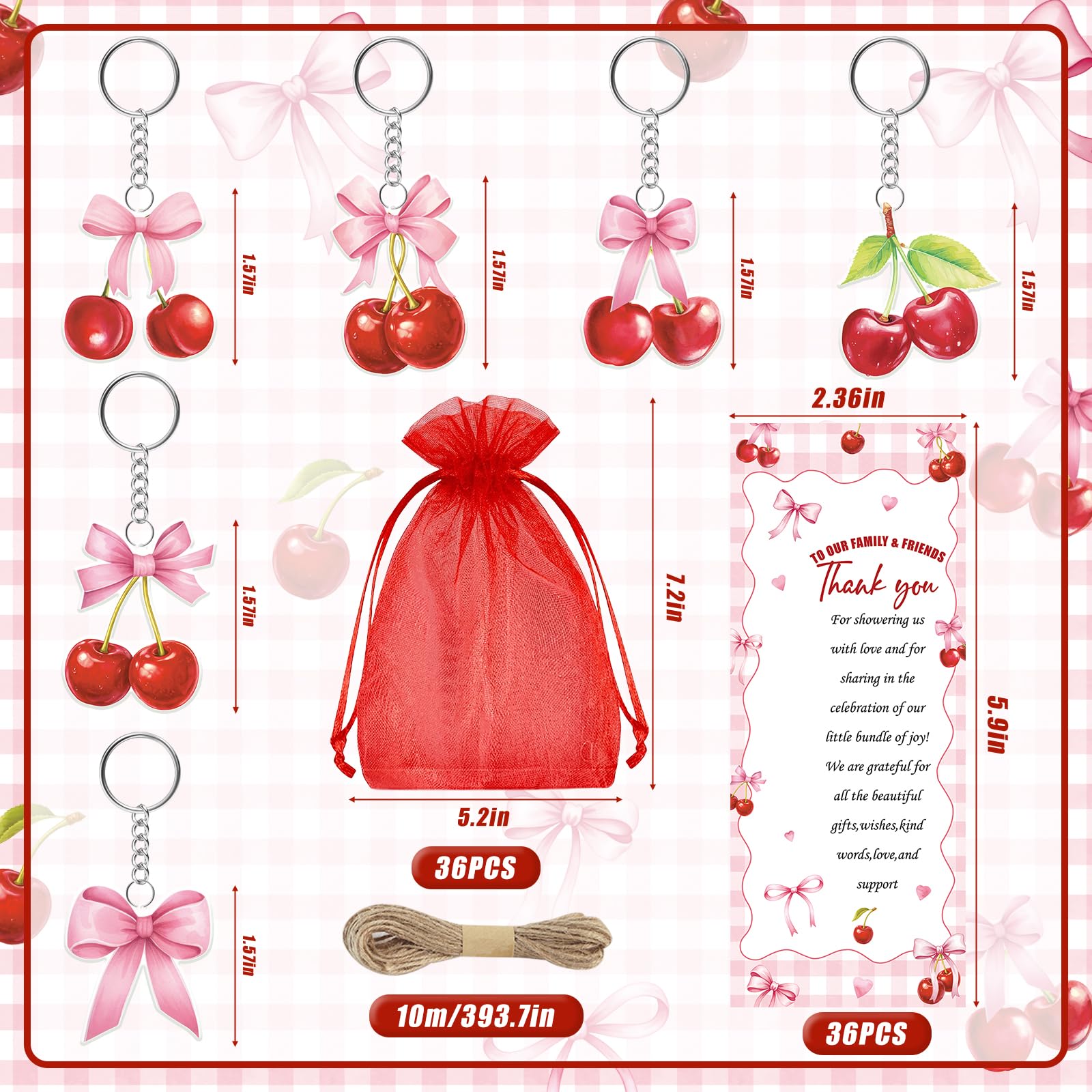 EYNDYN 145 Pieces Cherry Baby Shower Gifts for Guest Cherry on Top Ballpoint Pens and Keychains