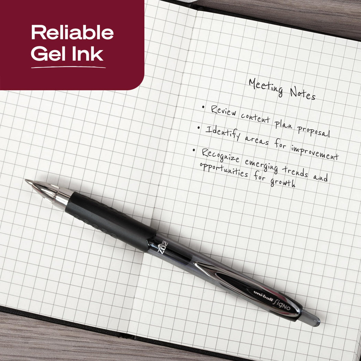 uniball™ 207 Gel Pens, Black Ink, 0.7mm Medium Point, Retractable, 12 Count
