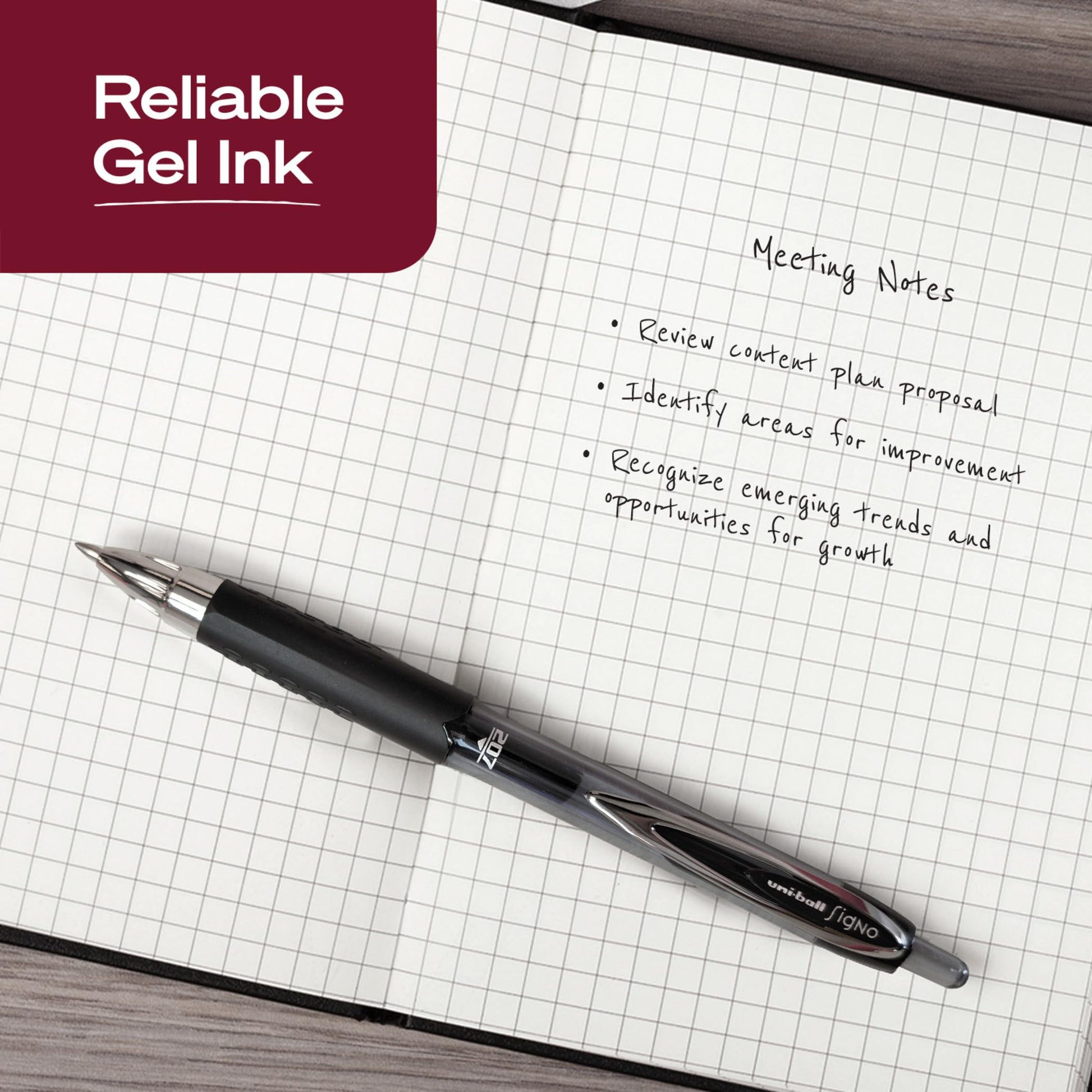 uniball™ 207 Gel Pens, Black Ink, 0.7mm Medium Point, Retractable, 12 Count