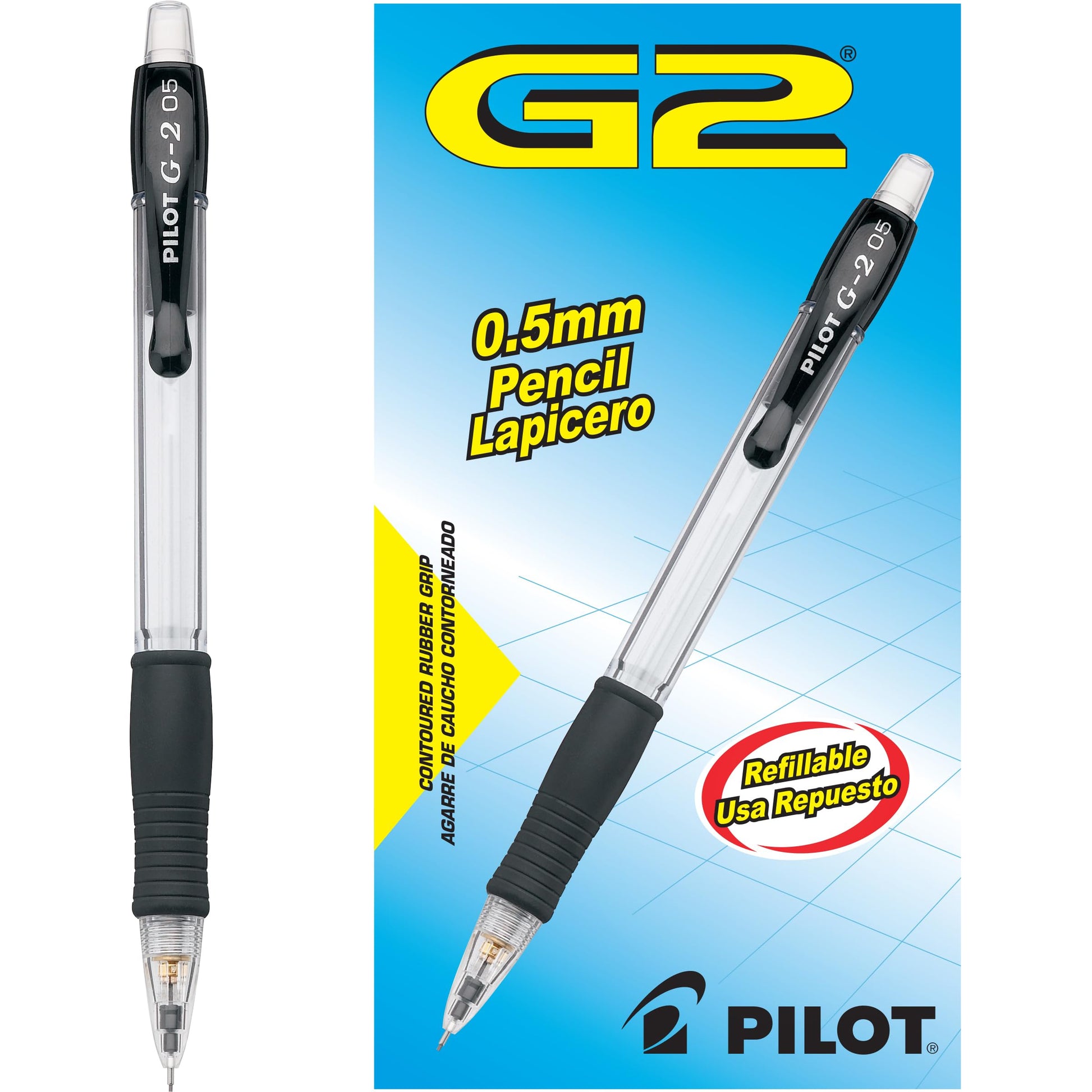Pilot G2 Mechanical Pencils, 0.5mm HB Lead, Black/Clear Barrels, Dozen Box (51014)