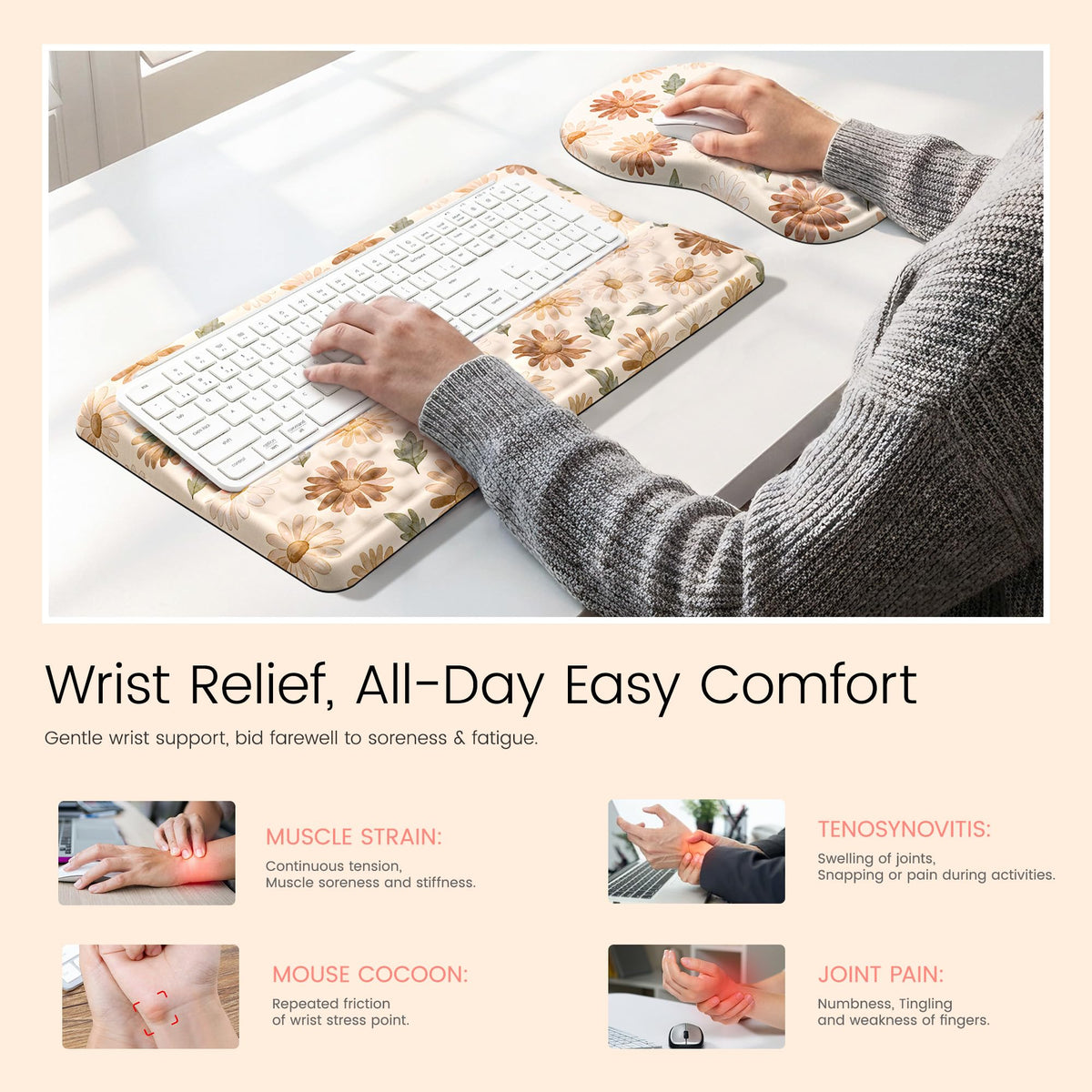 Ospelelf Keyboard Wrist Rest and Mouse Pad Set, Ergonomic Memory Foam Wrist Support, Aesthetic Desk