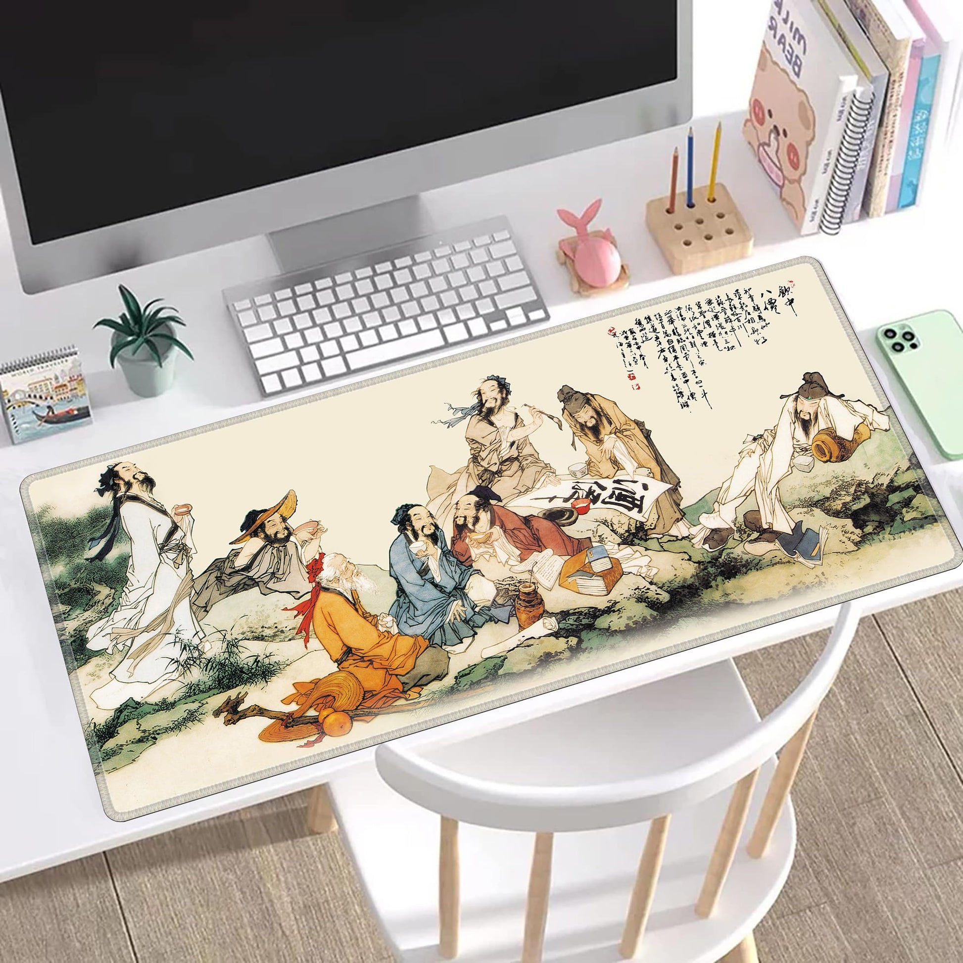 LL-COEUR XXL Landscape Gaming Mouse Pad Computer Keyboard Mat Office Desk Pad (Eight Immortals