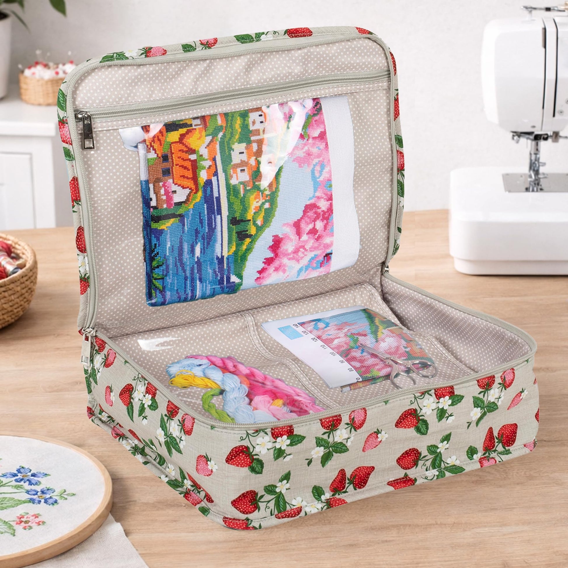 Hobby Gift Project Case Sewing and Yarn Storage Bag with Internal Pockets Handles and Organiser