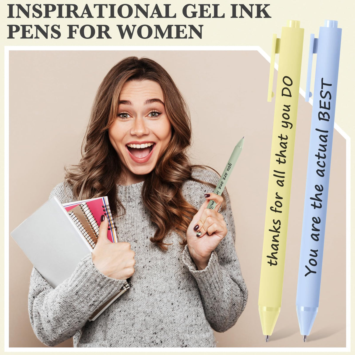 Crtiin 50 Pcs Inspirational Pens Bulk Dazzling Colors, Thank Yourself