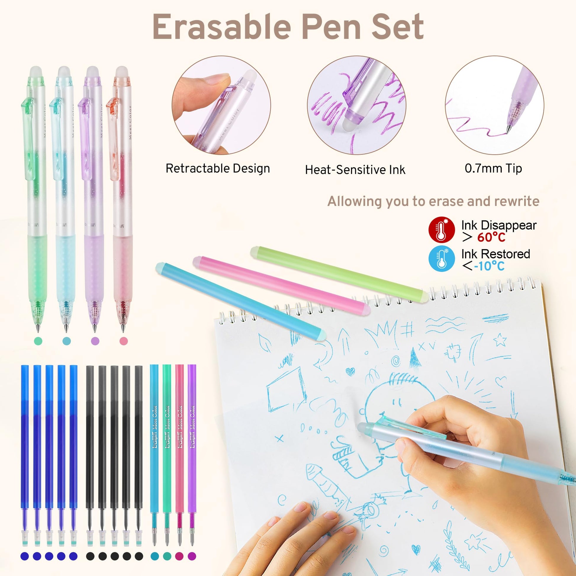 DazSpirit 62PCS Aesthetic Stationery Set with Foldable Pencil Case, Pink