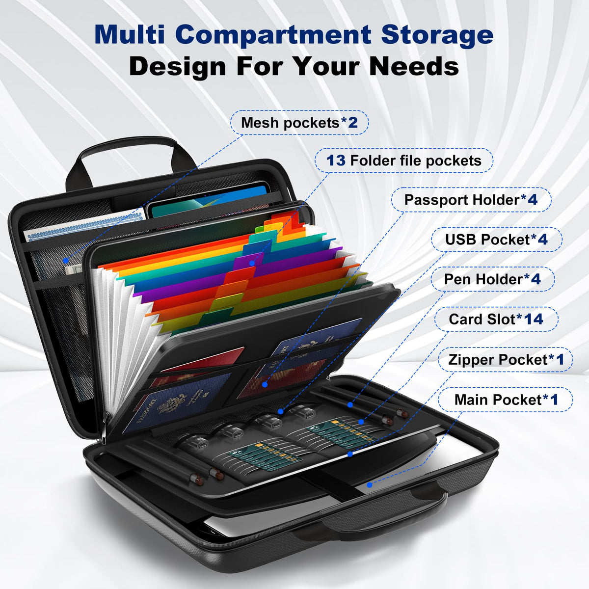HIBWN Fireproof Document Box, Hard Case Fireproof File Organizer Box with Lock and 13 Pocket