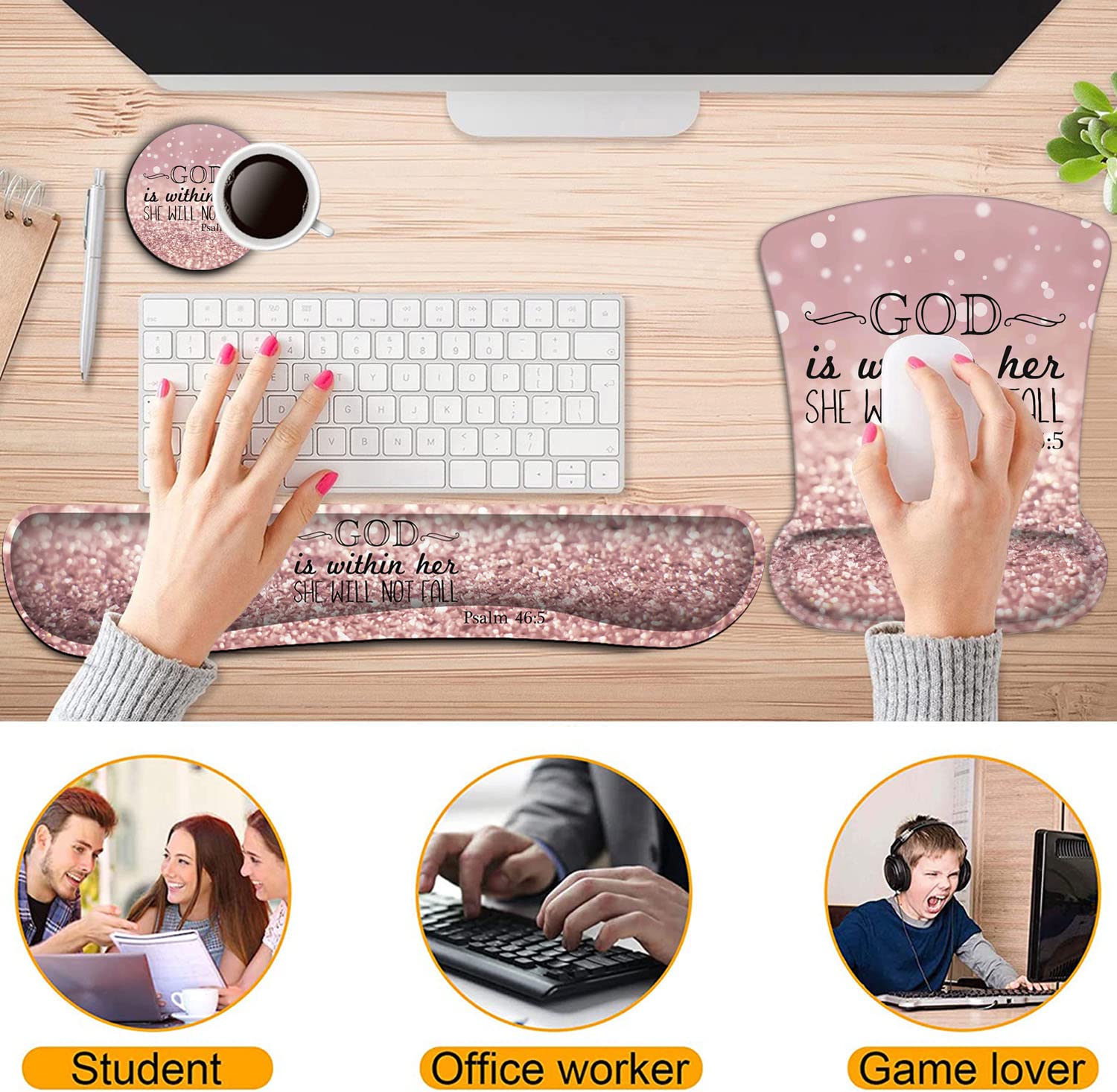 Keyboard Wrist Rest and Mouse Pad Wrist Support Set,Psalm 46:5 God is Within Her,She Will Not Fall