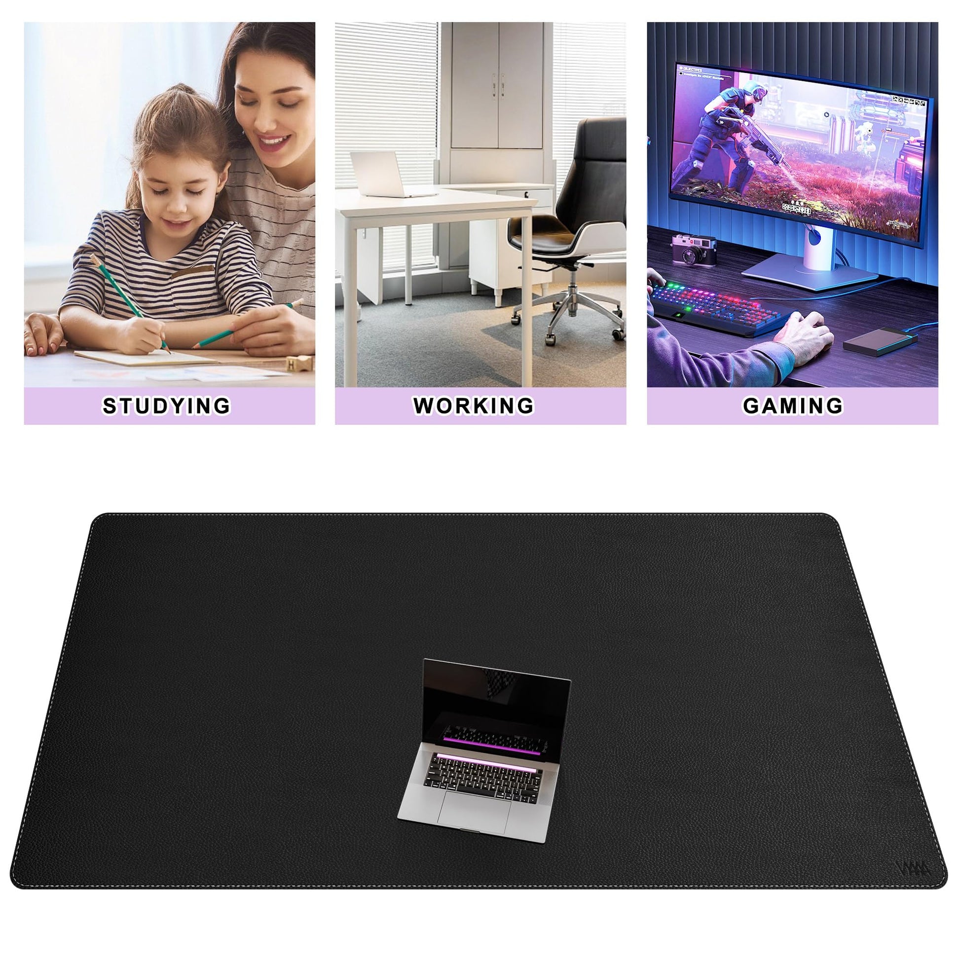 Vyaaa 70.8"x31.5" PU Leather Large Desk Mat (Black) - XXL Extended Mouse pad, Office Desk
