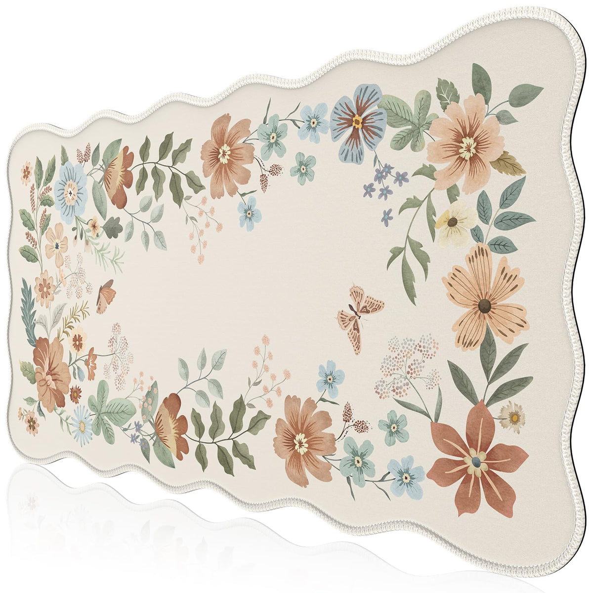 HAOCOO Large Desk Pad, Non-Slip Scalloped Mouse Mat for Desktop(Beige)