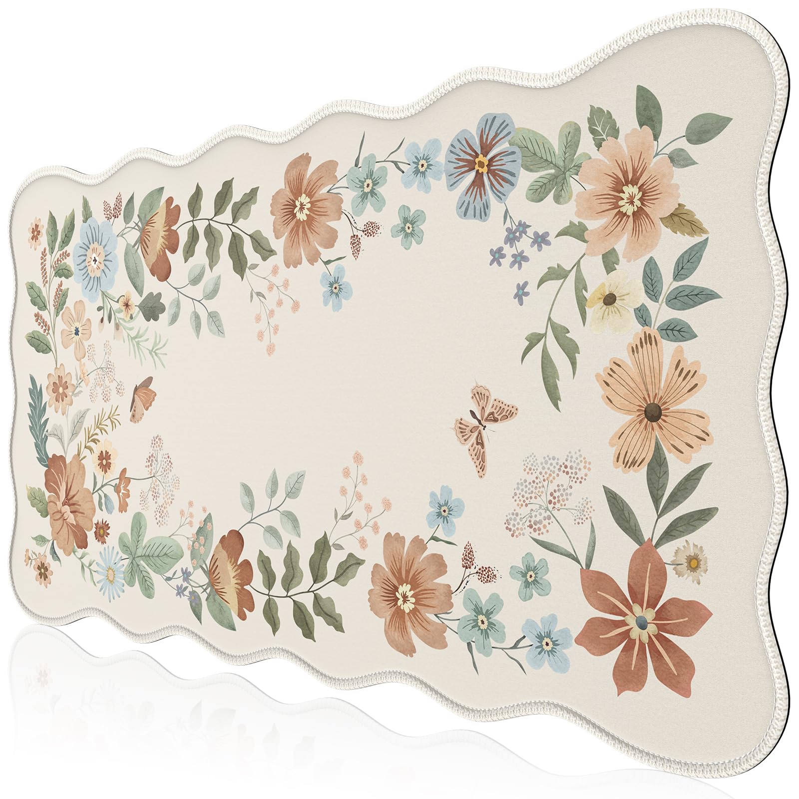 HAOCOO Large Desk Pad, Non-Slip Scalloped Mouse Mat for Desktop(Beige)