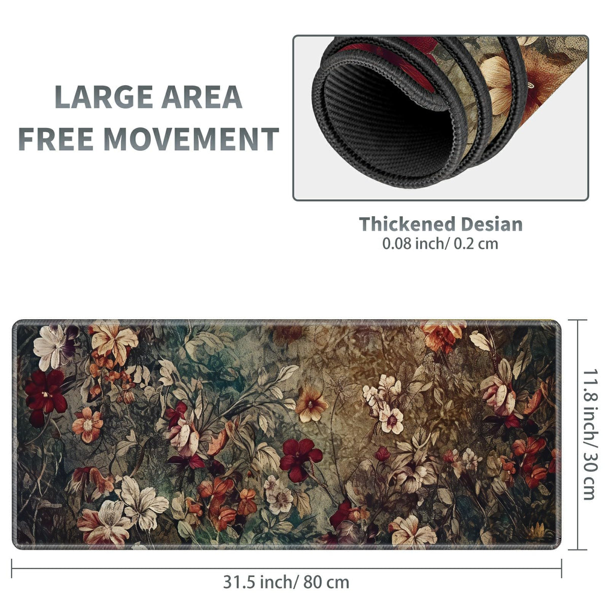 Large Gaming Mouse Pad Plus a Coasters + Cable Clips, Dark Art Flowers Extended Mousepad (31.5 x