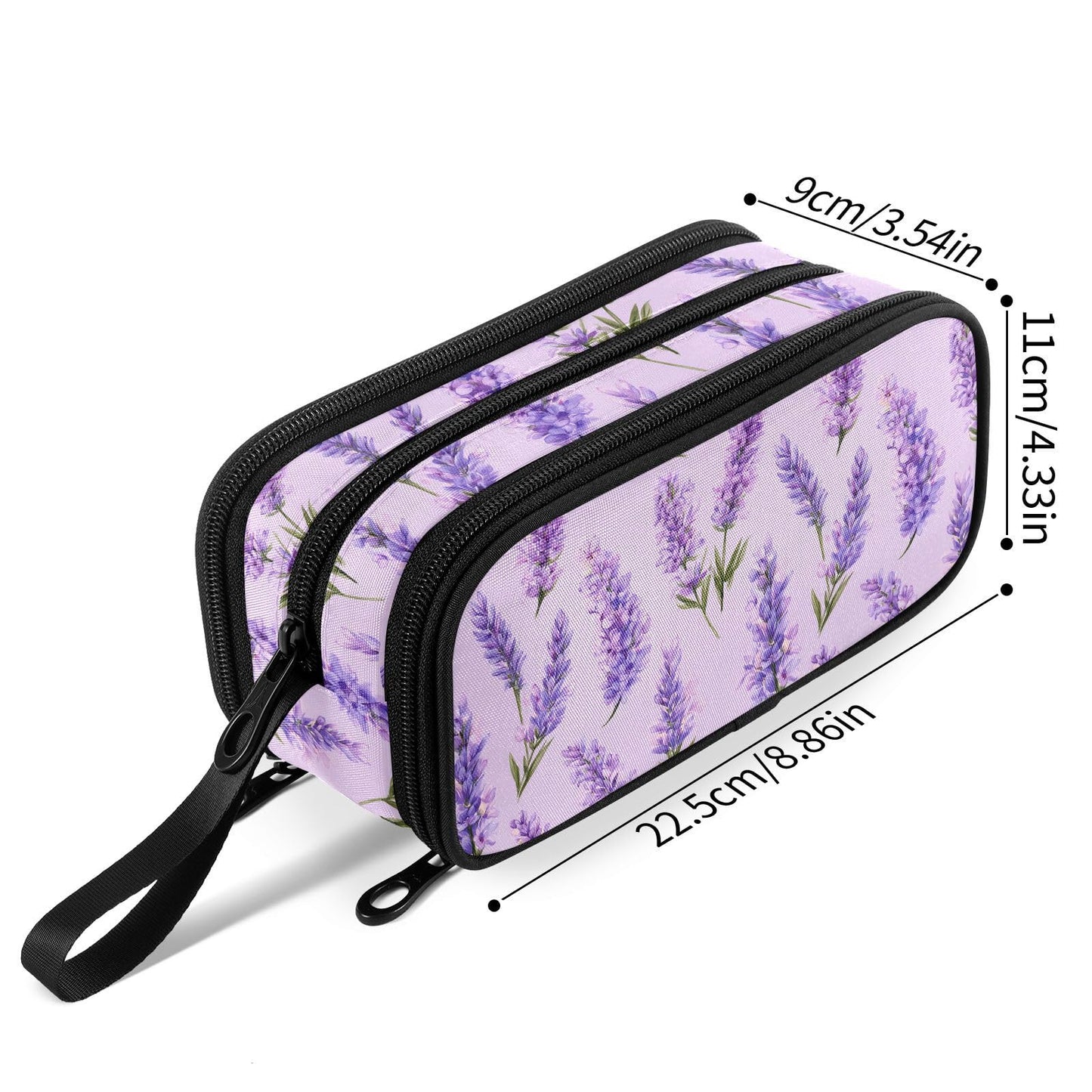 Fustylead Watercolor Vintage Lavender Flowers Pencil Pen Case with 3 Compartments, Lightweight &