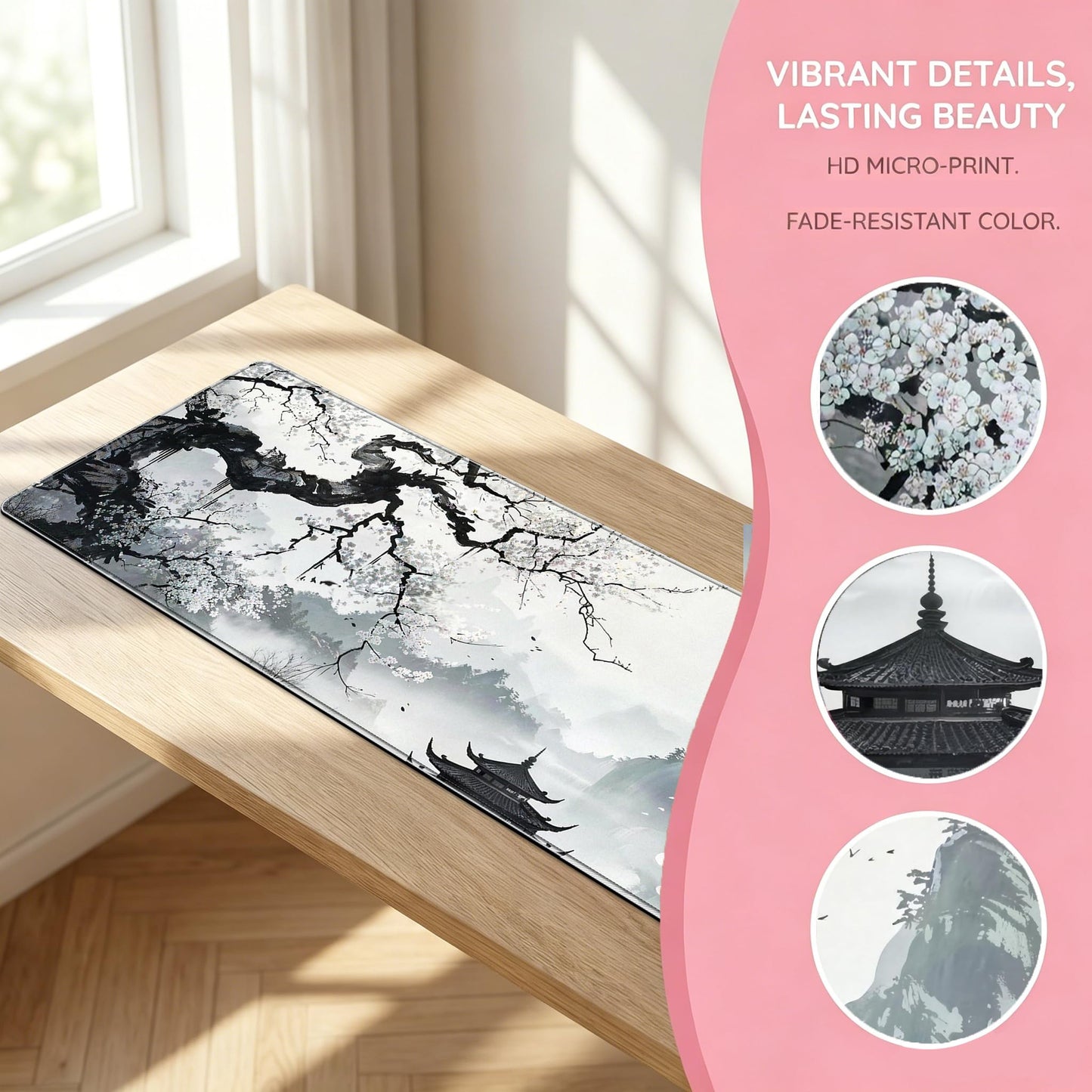 PEPYJAN Large Chinese Ink Wash Landscape Mouse Pad Desk Mat, 31.5 X 11.8 Inches, Gaming Desk Pad