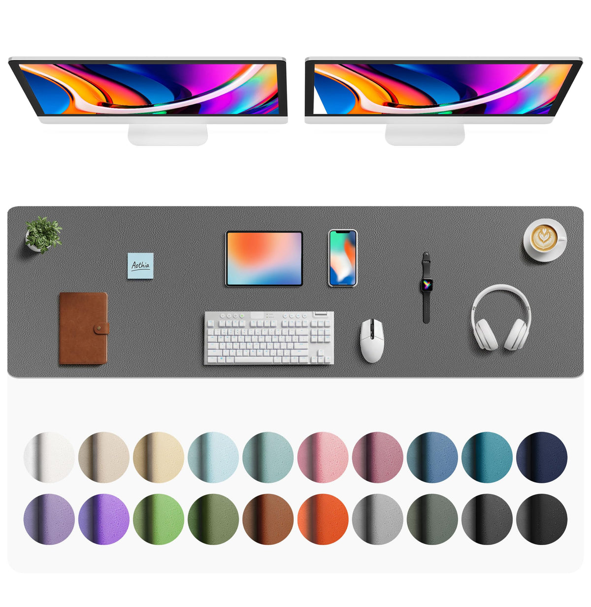 Aothia Faux Leather Desk Mat - Large Mouse Pad, Non-Slip PU Leather Blotter, Waterproof Writing
