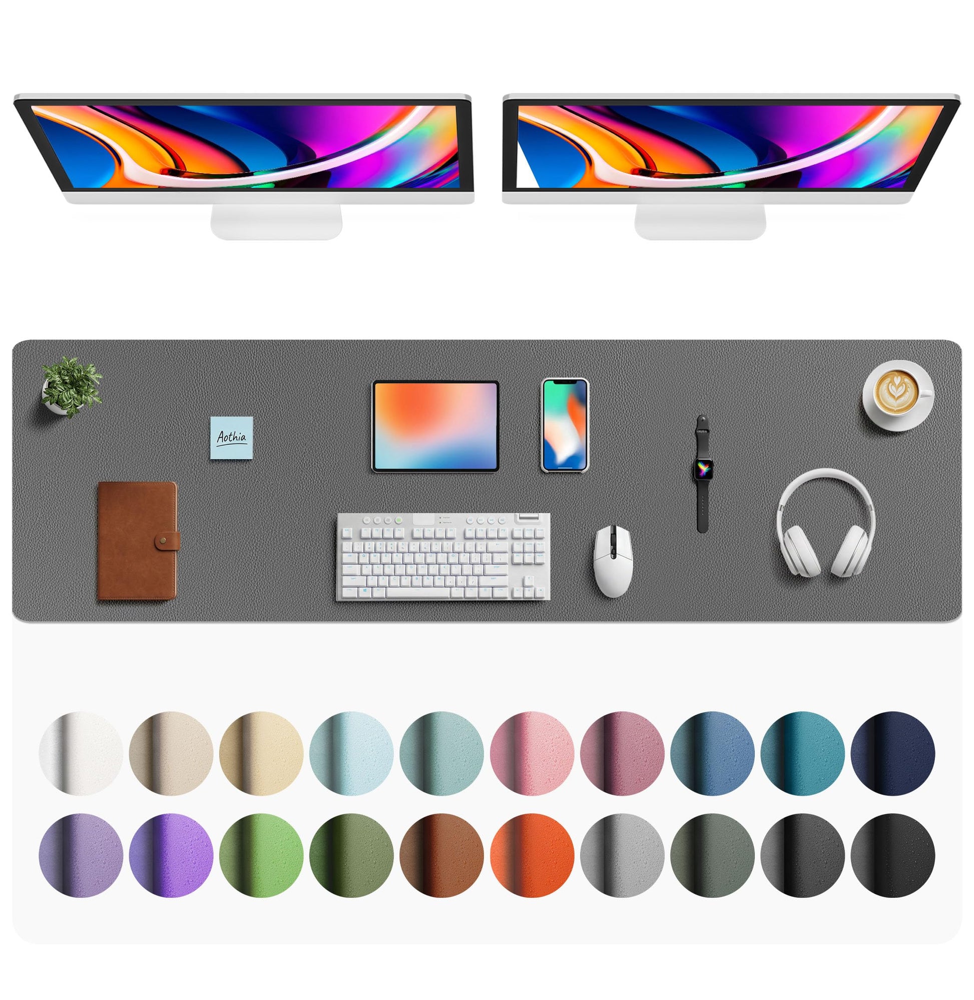 Aothia Faux Leather Desk Mat - Large Mouse Pad, Non-Slip PU Leather Blotter, Waterproof Writing